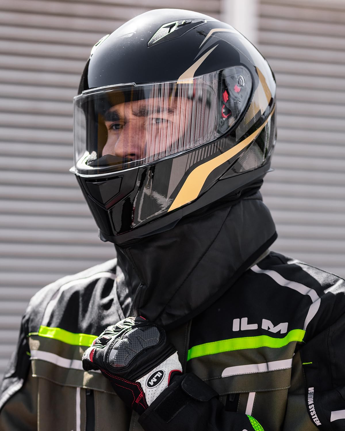 ILM Full Face Motorcycle Street Bike Helmet with Removable Winter Neck Scarf + 2 Visors DOT Model-JK313