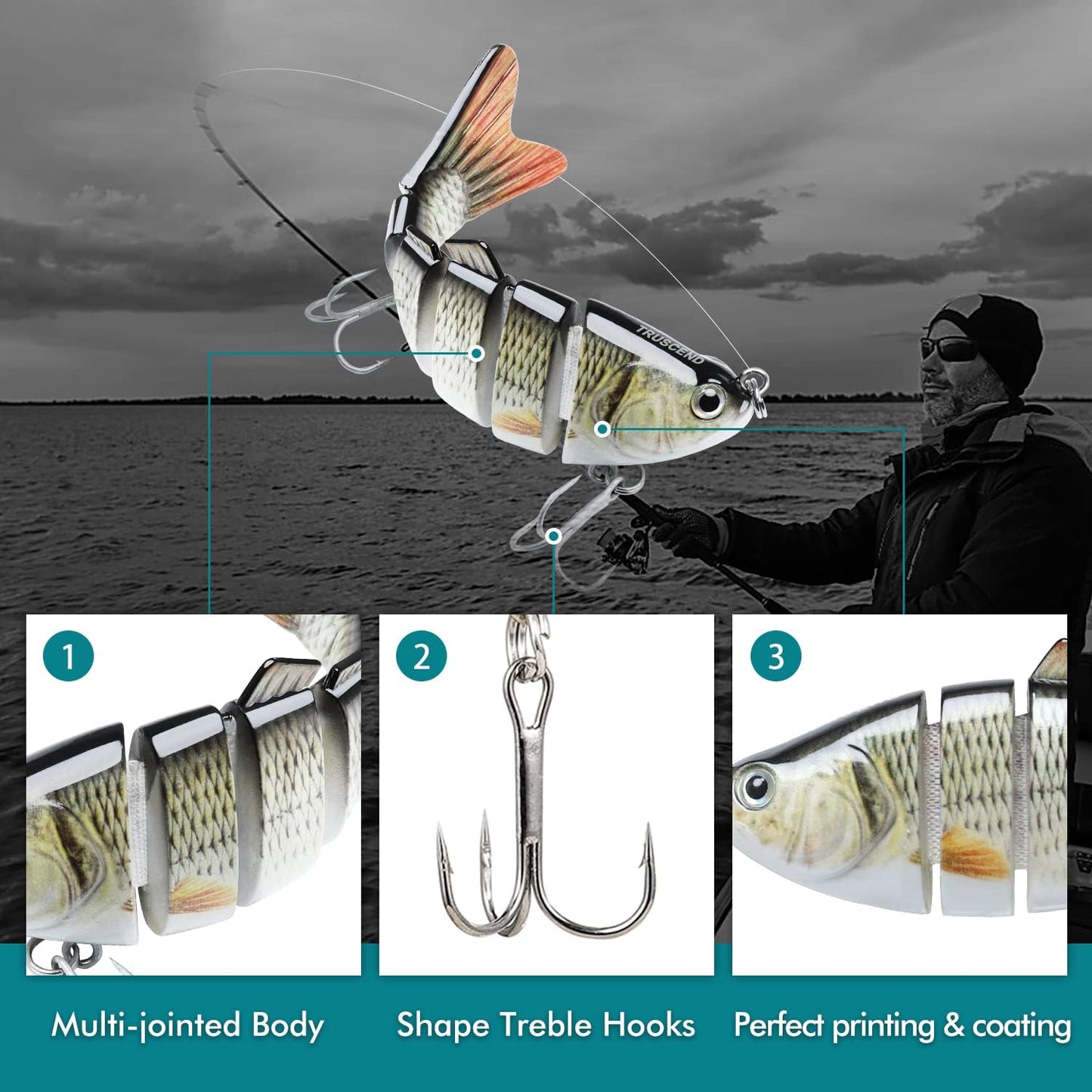 TRUSCEND Swimmax for Freshwater and Saltwater, Lifelike Fishing Lures for Bass Trout Crappie Walleye Pike Bluegill Salmon, Swimbait for Bass Fishing, Amazing Fishing Gear Gifts for Family Fishing