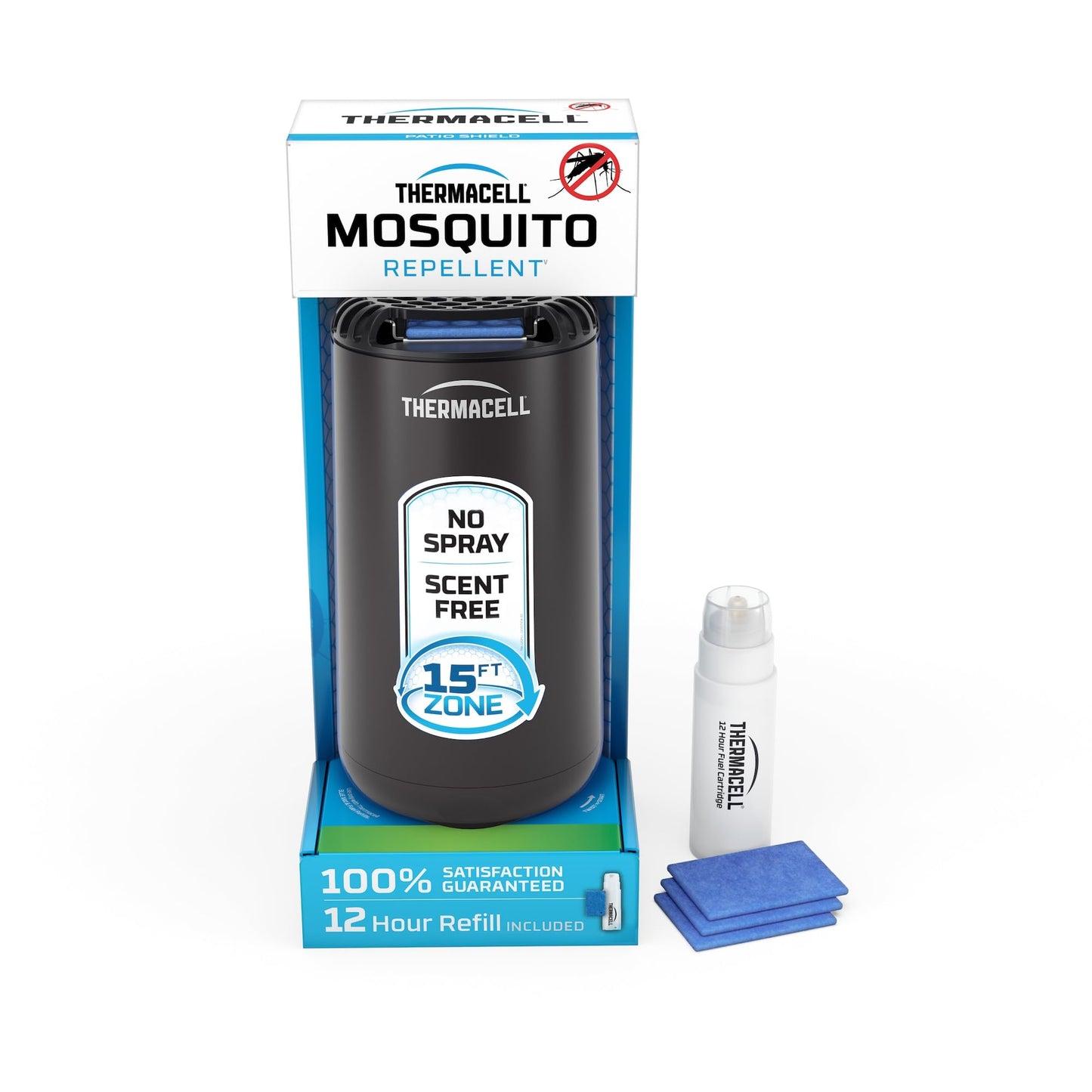 Thermacell Mosquito Repeller Patio Shield; Includes 12-Hour Refill; 15 Foot Zone of Protection; Highly Effective Mosquito Repellent for Patio; Bug Spray Alternative; Scent Free