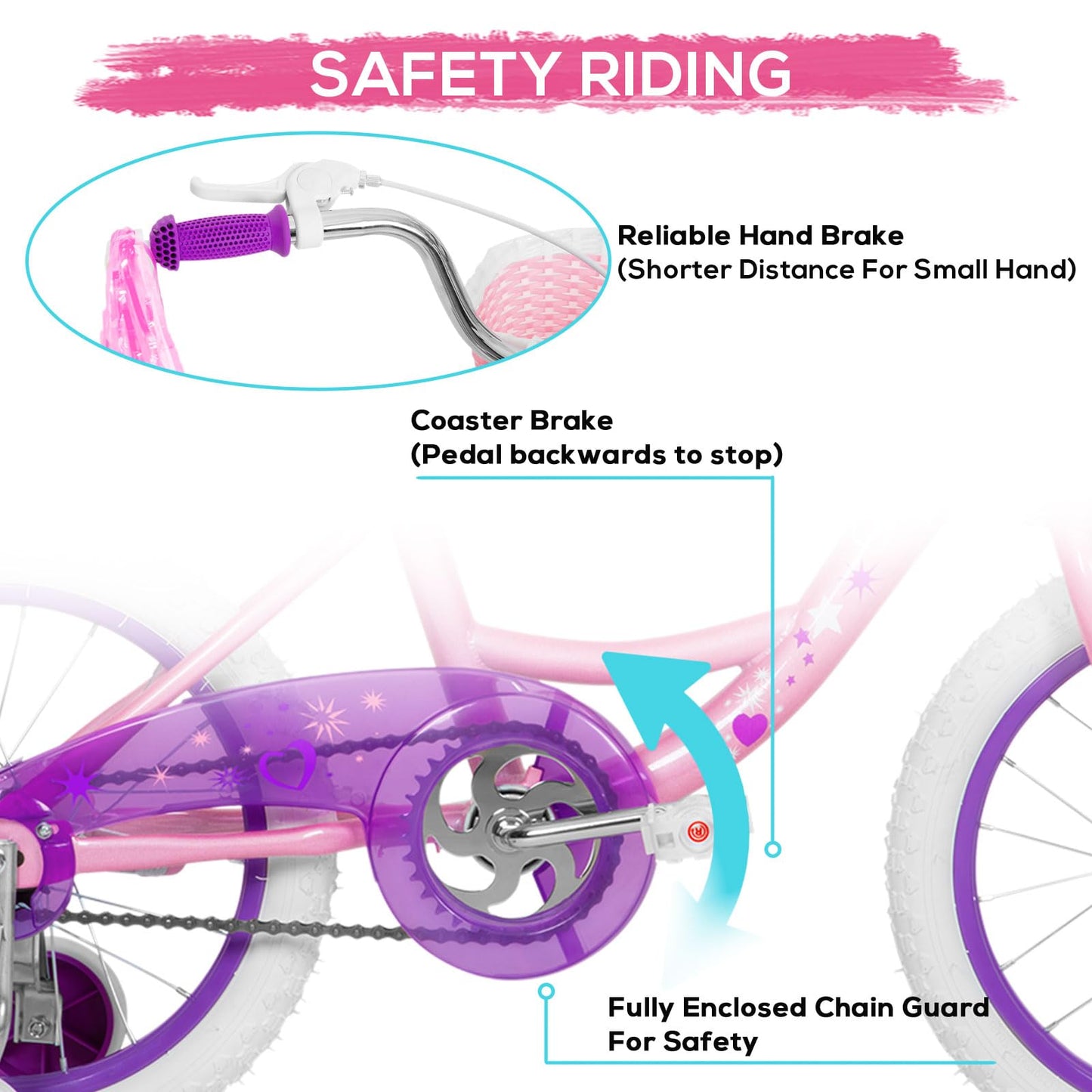 WEIZE Girls Bike for 3-12 Years Old Kids, 14 16 20 Inch Kids Bike with Training Wheels, Streamers, Basket and Doll Seat, Children Bicycles with Coaster Brake, Pink