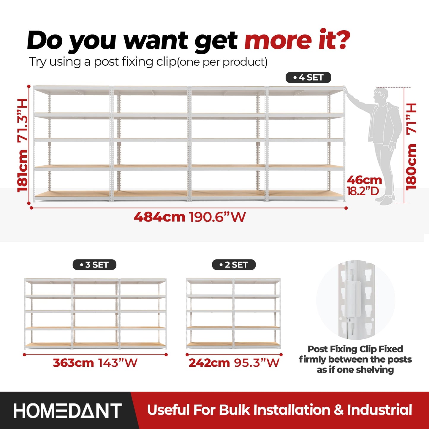 HOMEDANT 5 Tier Laminated Boltless Heavy Duty Garage Storage Adjustable Wide Size Metal Shelving Unit Utility Rack Shelves Organization Multipurpose Shelf Shed Warehouse 47.7"W x 24.1"D x 71.3"H 2Pack