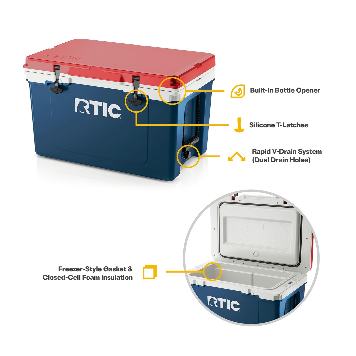 RTIC Ultra-Light 52 Quart Hard Cooler Insulated Portable Ice Chest Box for Beach, Drink, Beverage, Camping, Picnic, Fishing, Boat, Barbecue, 30% Lighter Than Rotomolded Coolers