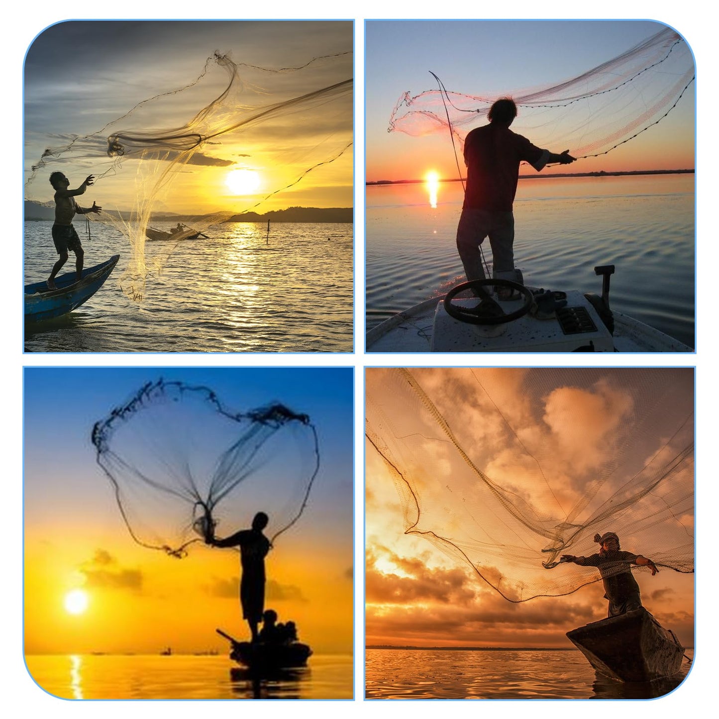 Handmade American Cast Net, BalanZze Casting Fishing Net for Bait Trap Fish, Throw Nets with Zinc Sinker Weights for Freshwater & Salt Water (3/4/5/6/8/9/10 Ft, 1/2 Inch Mesh Size)