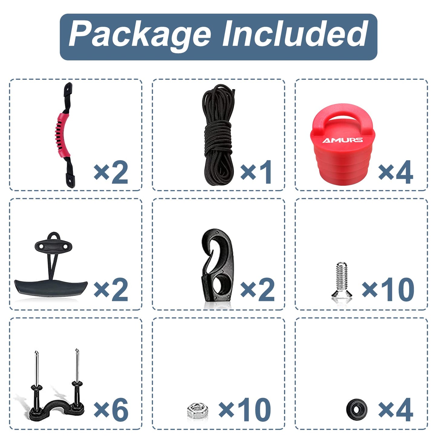 Kayak Carry Handles Kayak Accessory Kayak Scupper Plug kayak handles replacement and T-Handle with 8 Feet Bungee Cord Tri-Grip Rivet Pad Eyes Kit Kayak Parts for Lifetime,Ocean,Emotion Canoe Boat