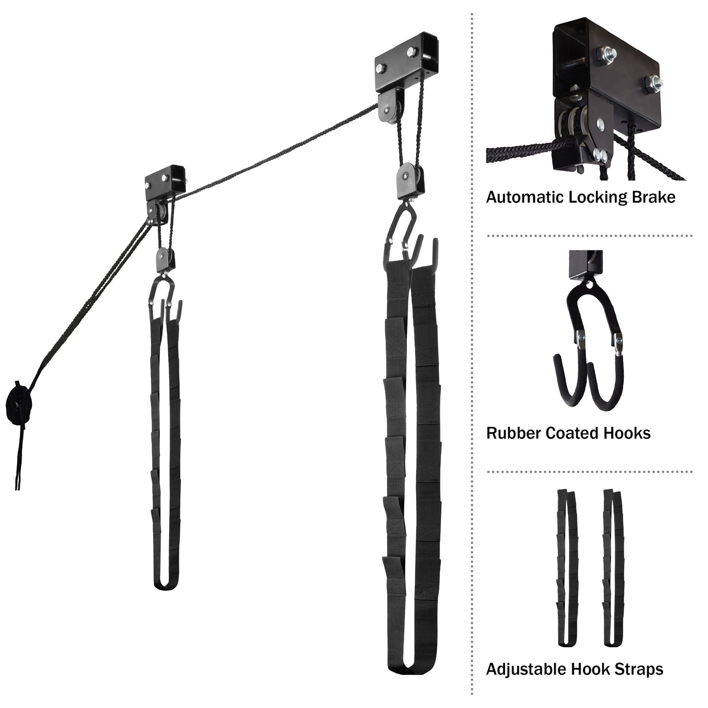 Kayak Storage Hoist - Overhead Pulley System with 125lb Capacity for Canoes, Bikes, Ladders, and More - for up to 12-Foot Ceilings