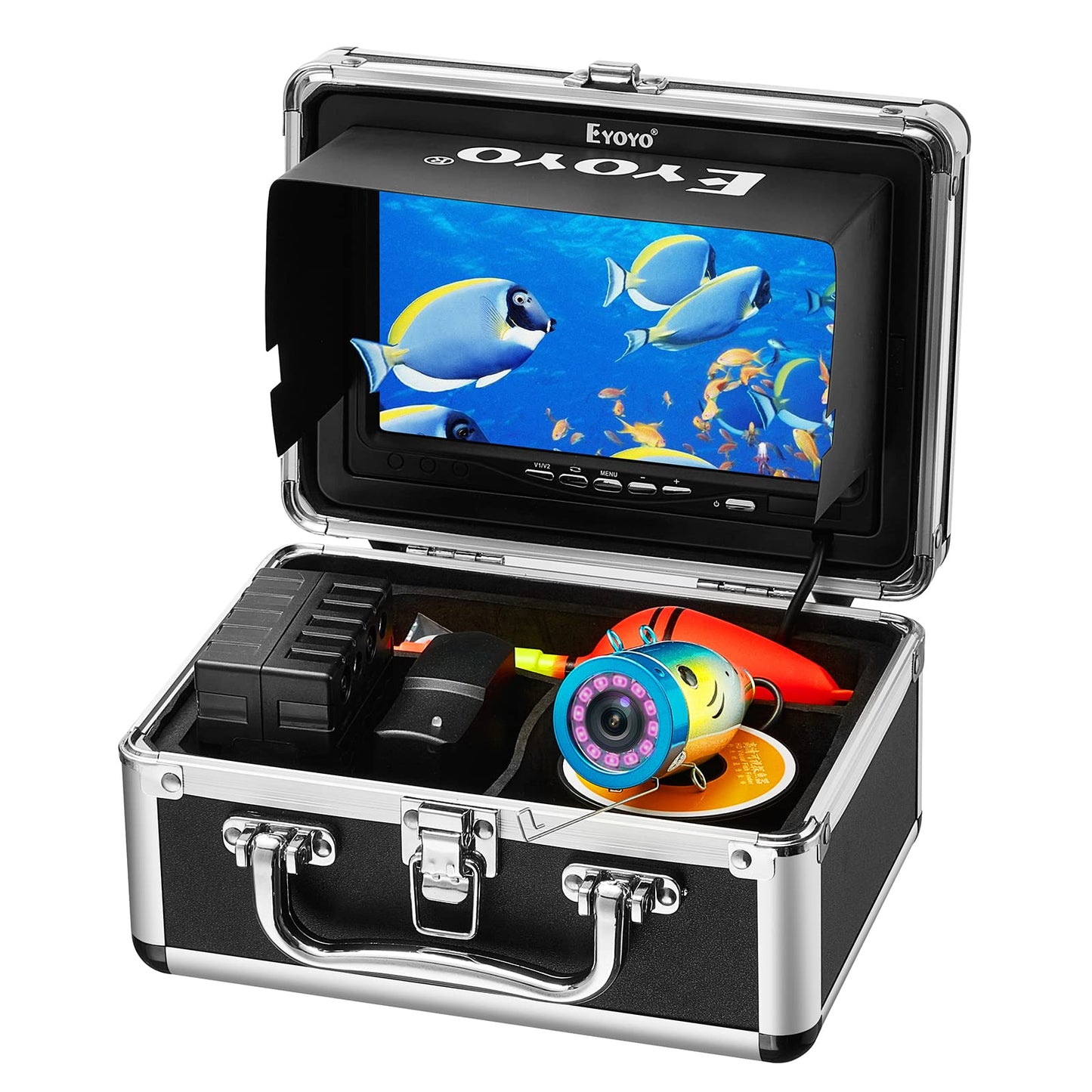 Eyoyo Underwater Fishing Camera 7 inch LCD Monitor Fish Finder Waterproof 1000TVL Fishing Camera 12pcs Infrared Lights for Lake, Boat, Ice Fishing