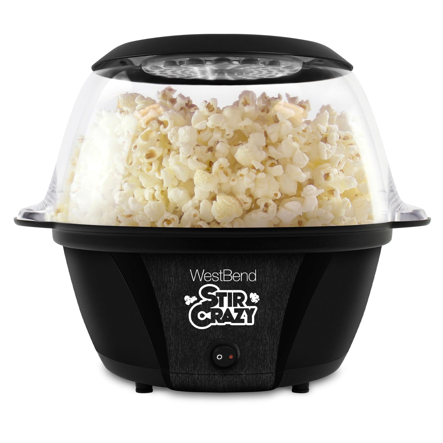 West Bend Stir Crazy Hot Oil Popcorn Popper, Popcorn Maker Machine with Large Serving Bowl Lid and Stirring Rod Perfect for Movie Night Snack Time or Parties, 6-Quart, Red