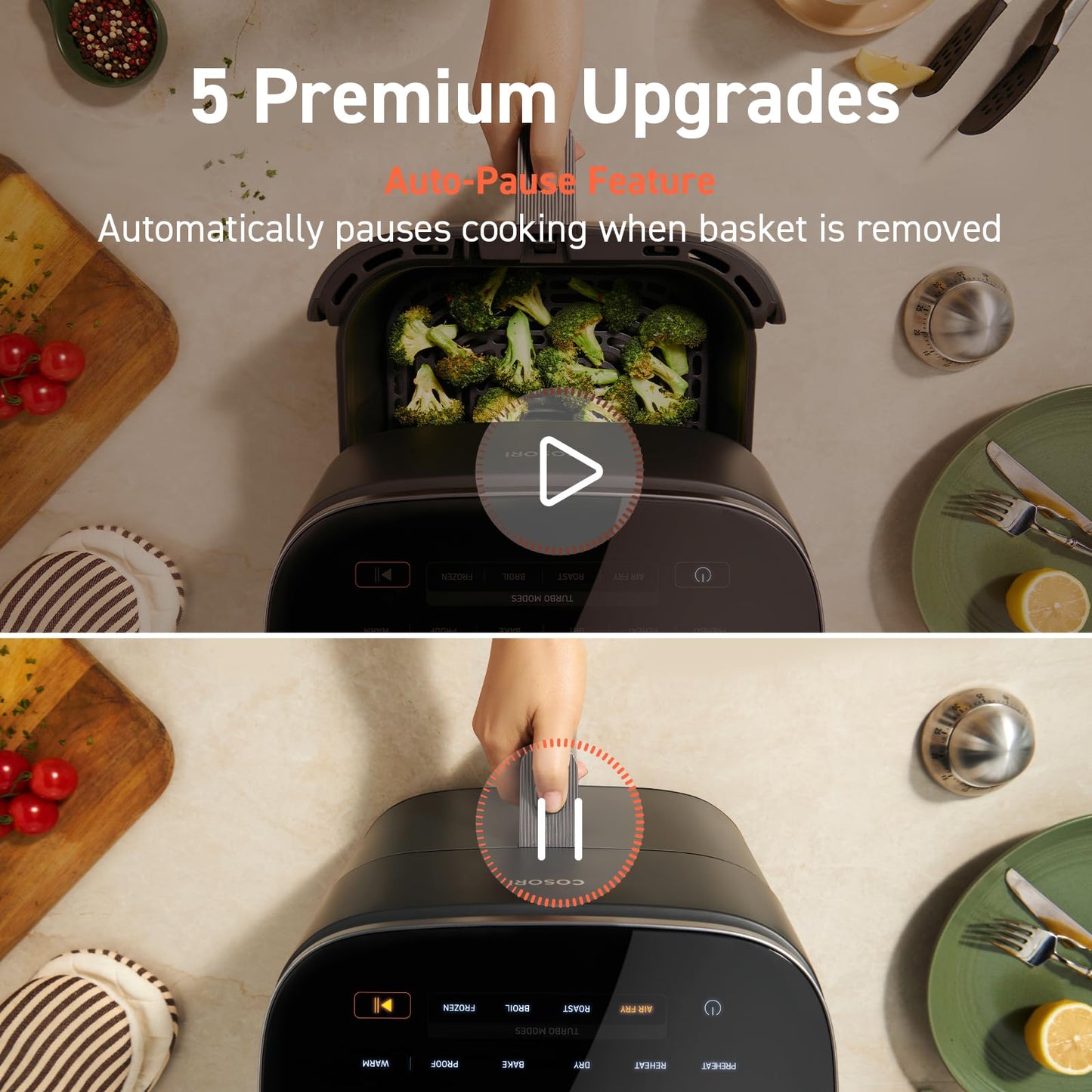 COSORI Air Fryer 9-in-1, Compact & Large 6-Qt, Fast Turbo Modes, 90โ450ยฐF Precise Heat for Even Results, Up to 95% Less Oil*, Roast, Bake, Dry, Reheat, Frozen, Broil, Proof, 120V, TurboBlaze, Grey