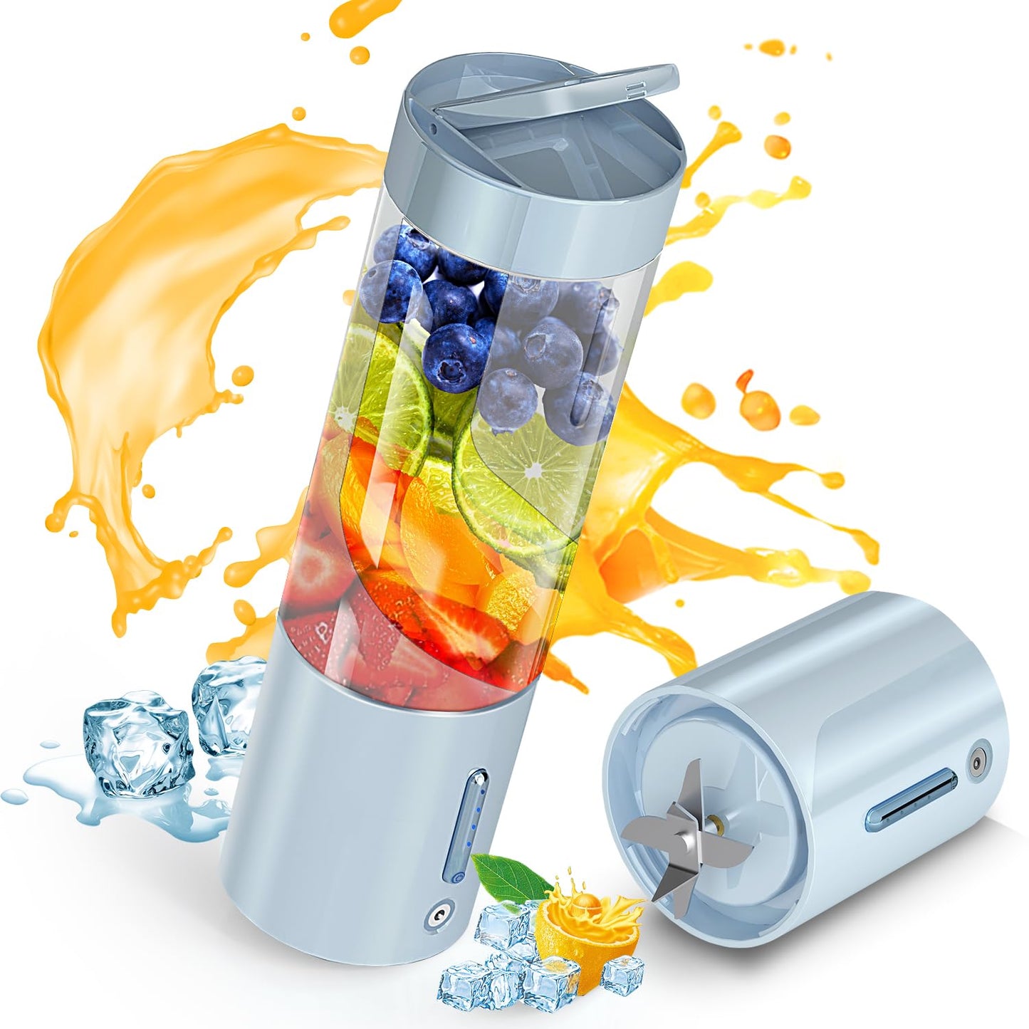 Portable Blender with Insulated Carrying Case & Recipe Book for Shakes and Smoothies, 24 OZ Personal Juicer Electric Protein Shaker Bottle, Mini Small Blender Cup with USB-C Rechargeable, Travel Lid