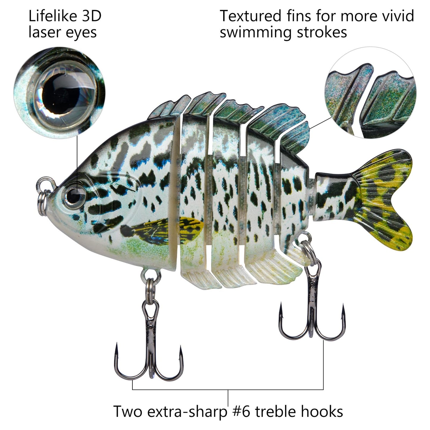 BASSDASH SwimPanfish Multi Jointed Panfish Bluegill Swimbaits Hard Topwater Bass Lures Fishing Lure Crank Saltwater 3.5in/0.85oz