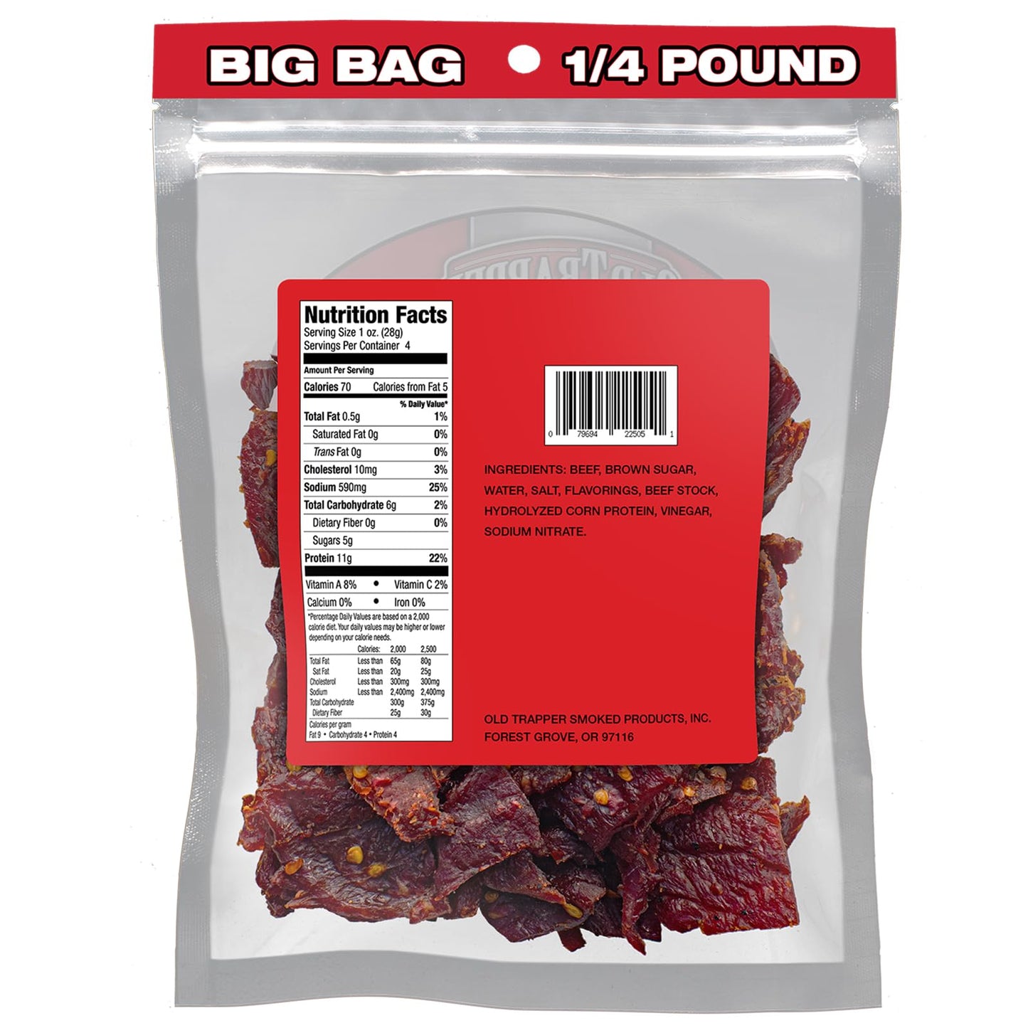Old Trapper Beef Jerky, Old-Fashioned 10-Ounce Bag, Tender Meat Snacks for Lunches or Between Meals, 11 Grams of Protein, Zero Grams of Fat, and 70 Calories per Ounce (Pack of One)