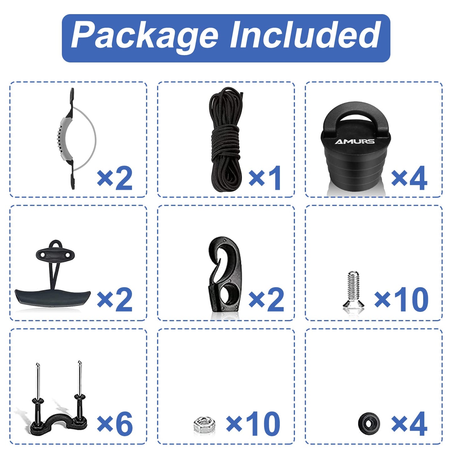 Kayak Carry Handles Kayak Accessory Kayak Scupper Plug kayak handles replacement and T-Handle with 8 Feet Bungee Cord Tri-Grip Rivet Pad Eyes Kit Kayak Parts for Lifetime,Ocean,Emotion Canoe Boat