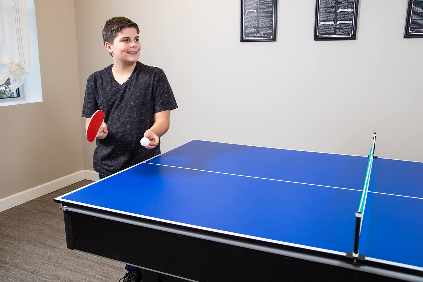 Hathaway Maverick 7 Foot Pool Table with Table Tennis Top – With Accessories for Both Games – Space-Saving Ping Pong and Pool Table Combo for Families – Matte Black Finish, Red Felt