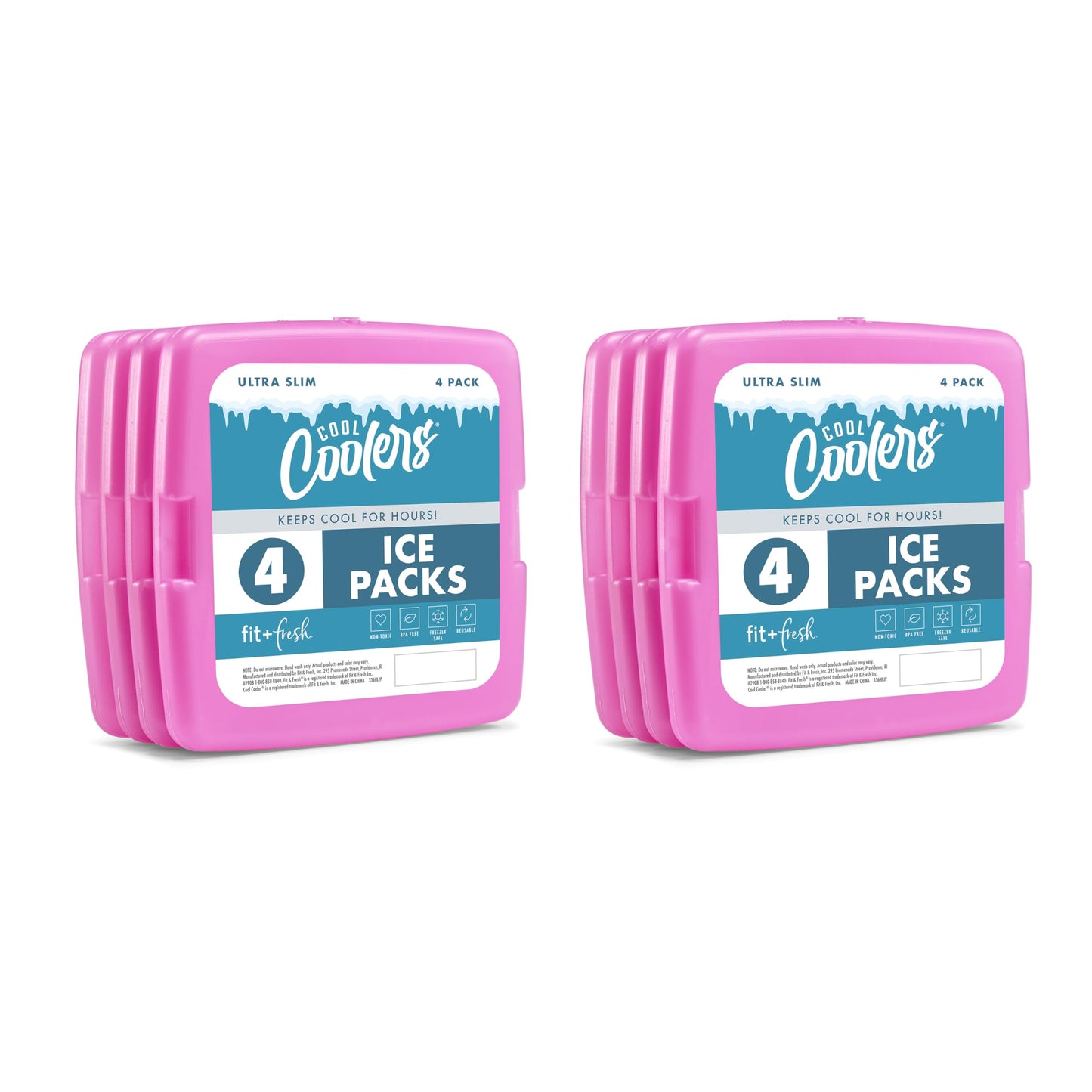 Cool Coolers by Fit & Fresh 4 Pack Slim Ice Packs, Quick Freeze Space Saving Reusable Ice Packs for Lunch Boxes or Coolers, Multi Colored