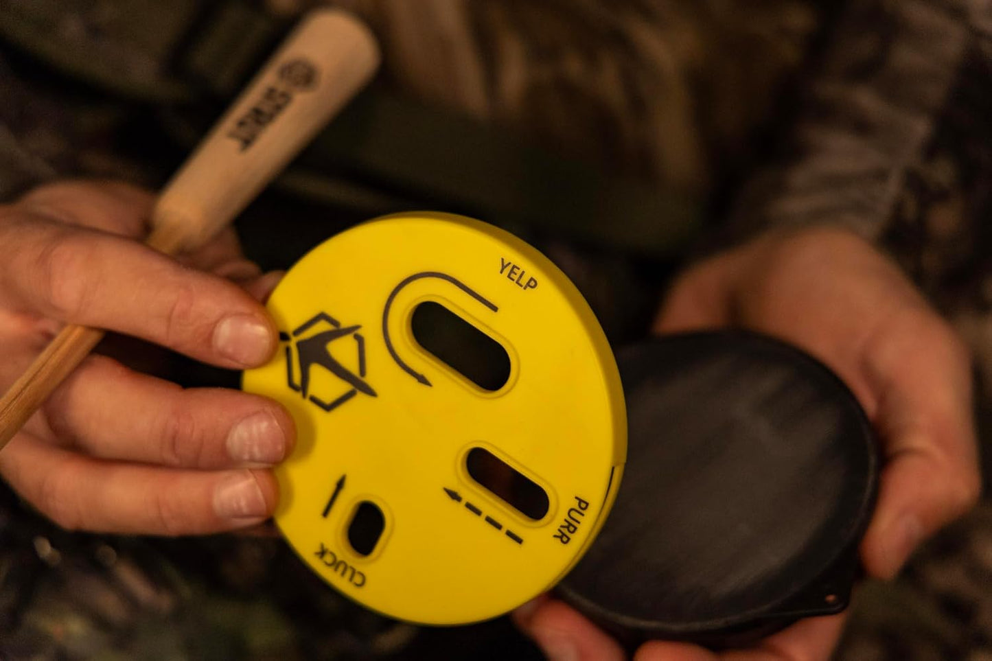 Hunters Specialties HS Strut Cookie Cutt'R Tracer Turkey Clucks Yelps Purrs Hunting Friction Lid Slate Pot Call, Yellow
