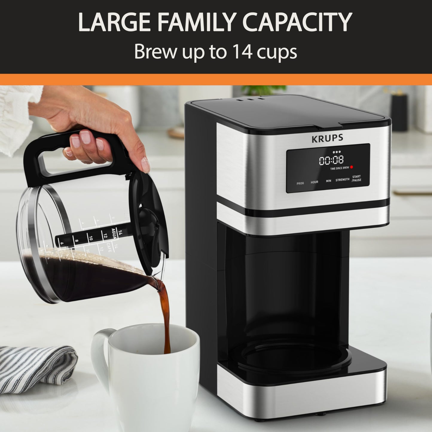 KRUPS Newer Model Drip Coffee Maker, 10-Cup, Silver