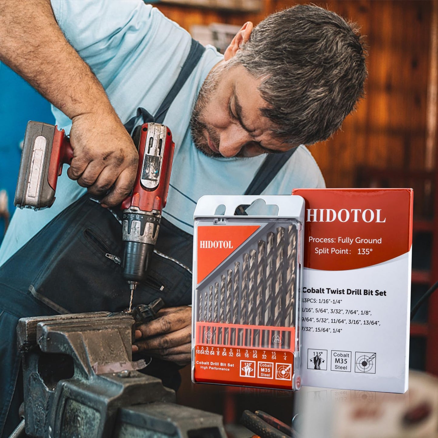 Cobalt Drill Bit Set 115 PCS - M35 High Speed Steel Twist Jobber Length Drill Bits for Hardened Metal, Stainless Steel, Cast Iron, Plastic and Wood, 1/16"-1/2", A-Z, 1-60