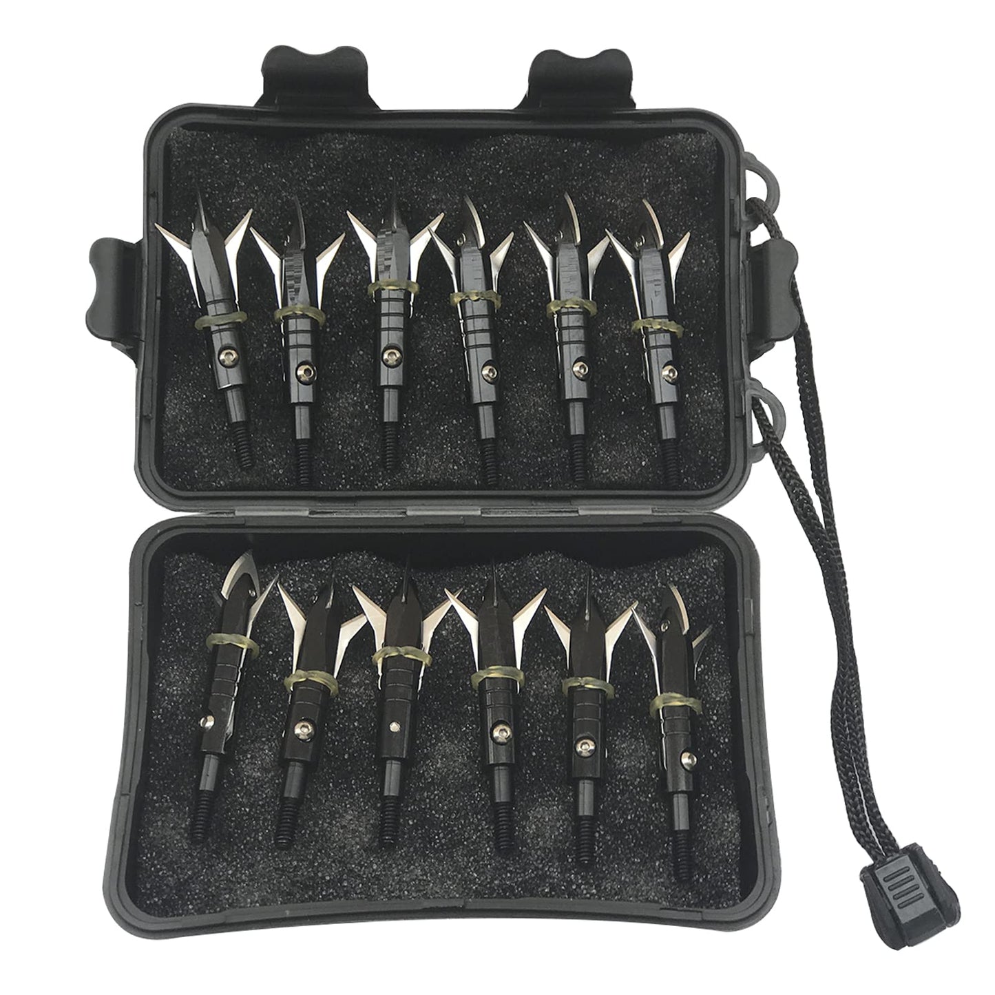 12pcs Hunting Broadheads 100 Grain Archery Broadheads New Stell Broadheads + 1 pcs Black Broadhead Case for Arrowheads