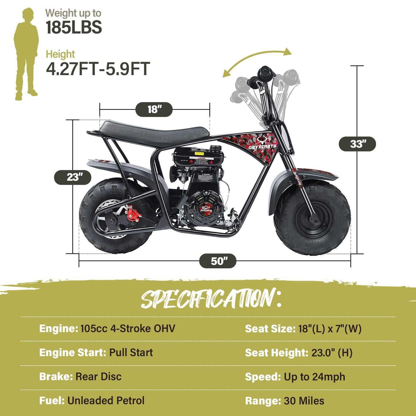 Oryxearth Mini Dirt Bike for Kids, Gas Powered Off Road Pit with Automatic Transmission and Pull Start Kids