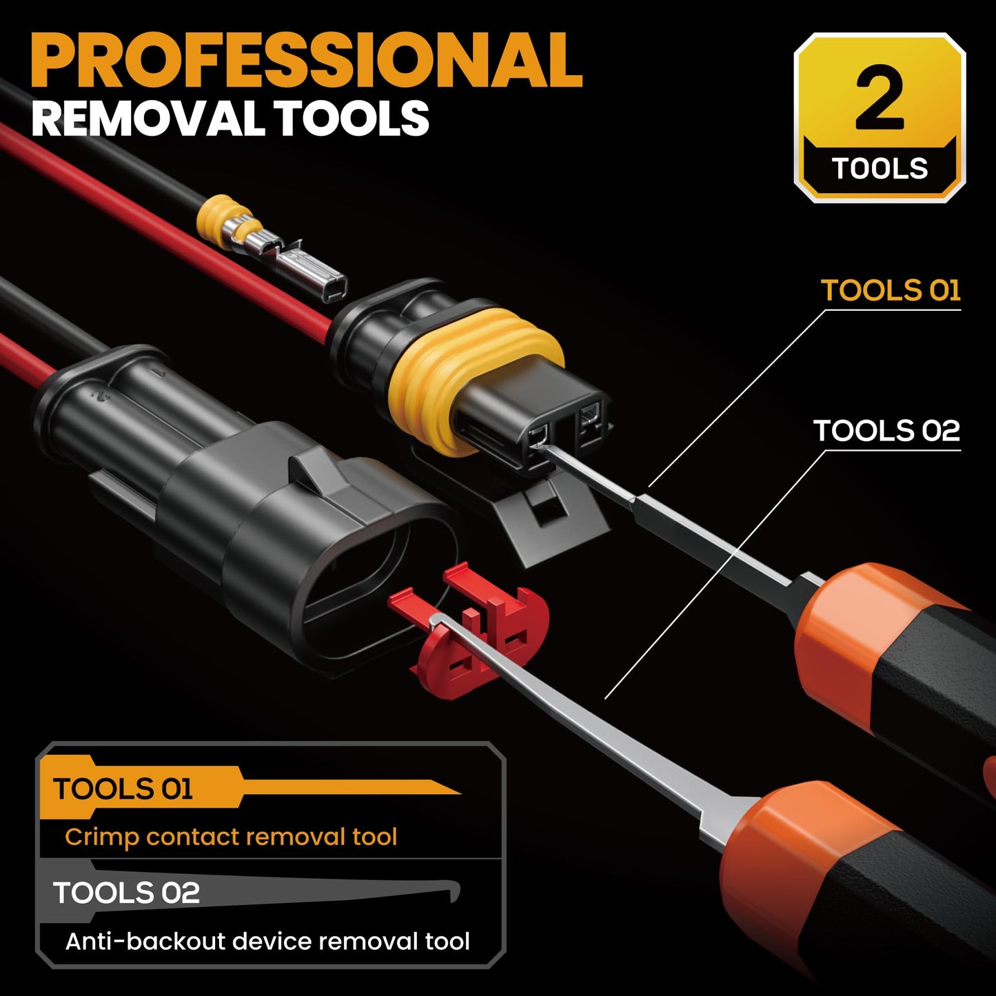 SOMELINE Crimping Tool Kit, Waterproof Automotive Electrical Connectors Electrical Wire Connectors Plug Kit 1/2/3/4/5 Pin Waterproof Connectors with 22-14 AWG Ratchet Crimping Tool and Removal Tools