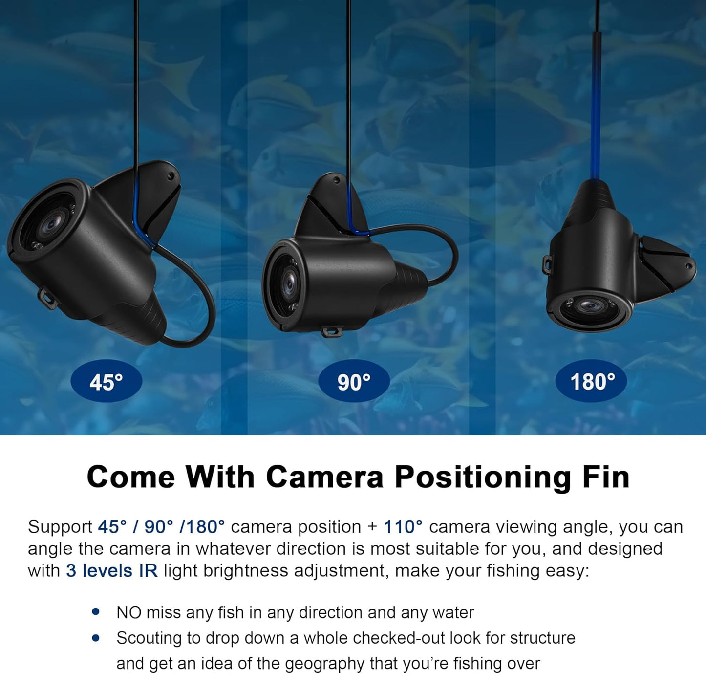 FishPRO Underwater Fishing Camera, Portable Fish Finder Camera HD 1000 TVL Infrared LED with 4.3 Inch LCD Monitor for Ice Lake Sea Boat Kayak Fishing