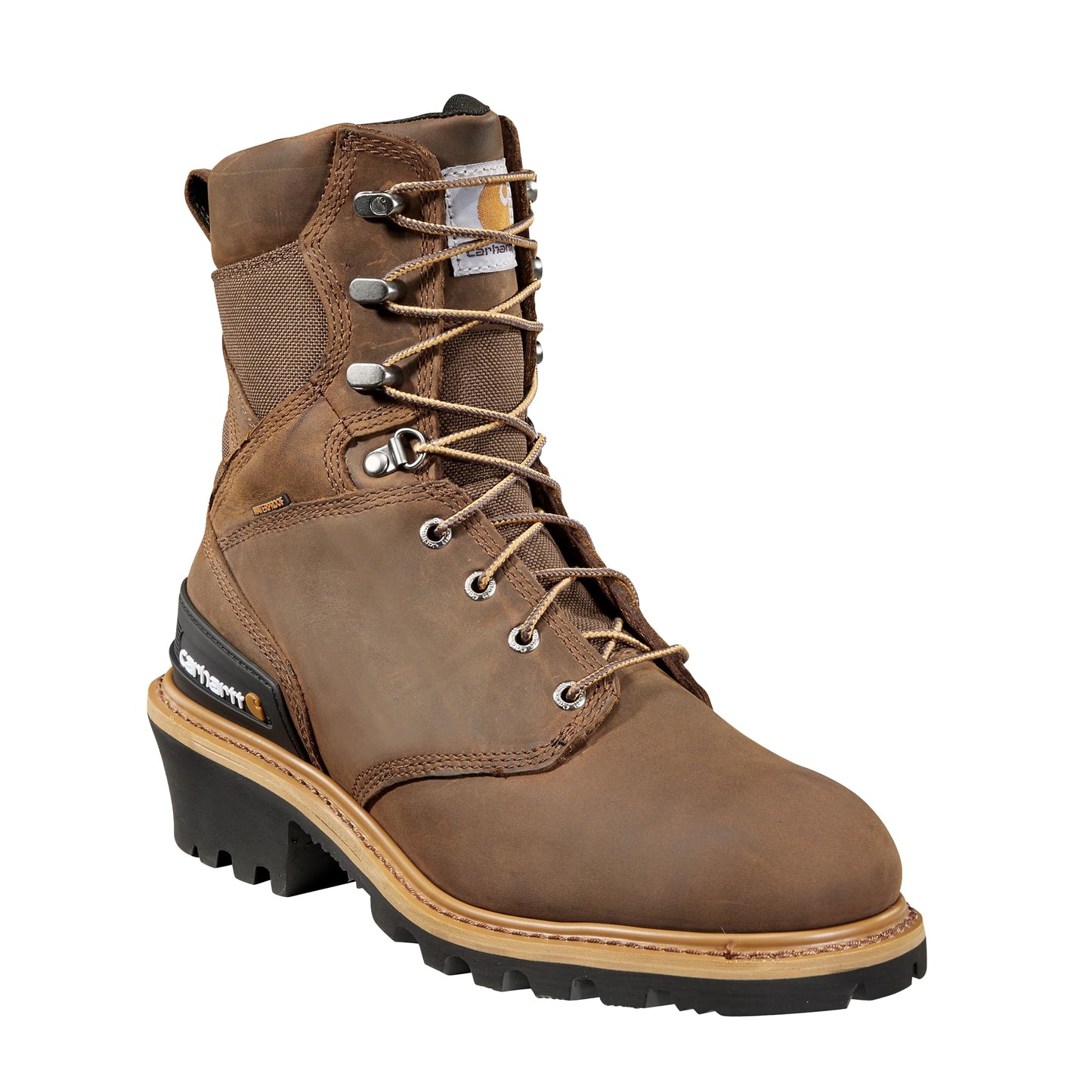 Carhartt 8” Waterproof Leather Logger Boot – Composite Toe Work Boots for Men with Goodyear Welt, Slip-Resistant Outsole, EH Rated