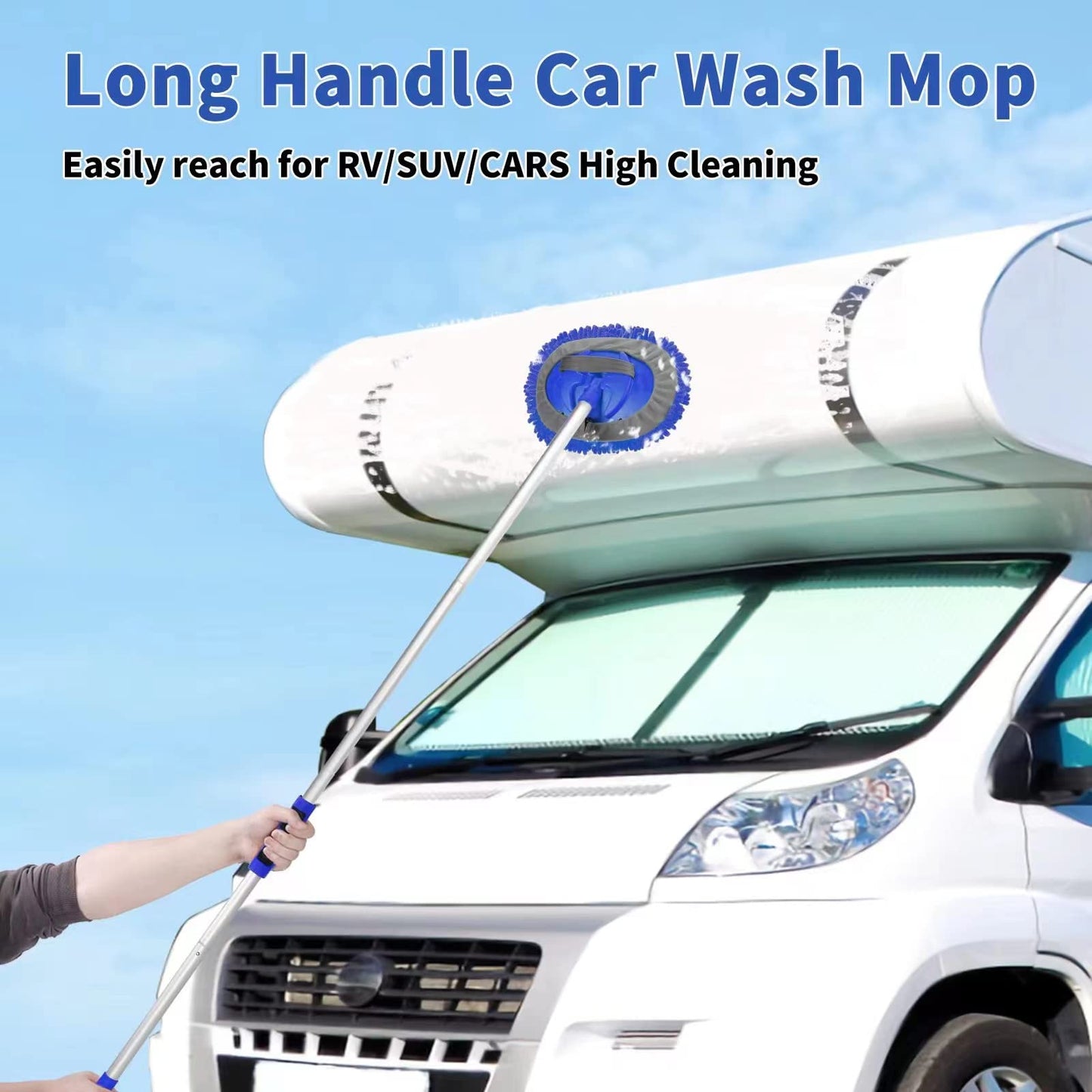 62'' Car Wash Brush with Long Handle Chenille Microfiber Car Wash Mop Mitt Car Cleaning Kit Windshield Window Squeegee Car Duster Microfiber Towels Wheel Tire Brush for Cars RV Truck Boat