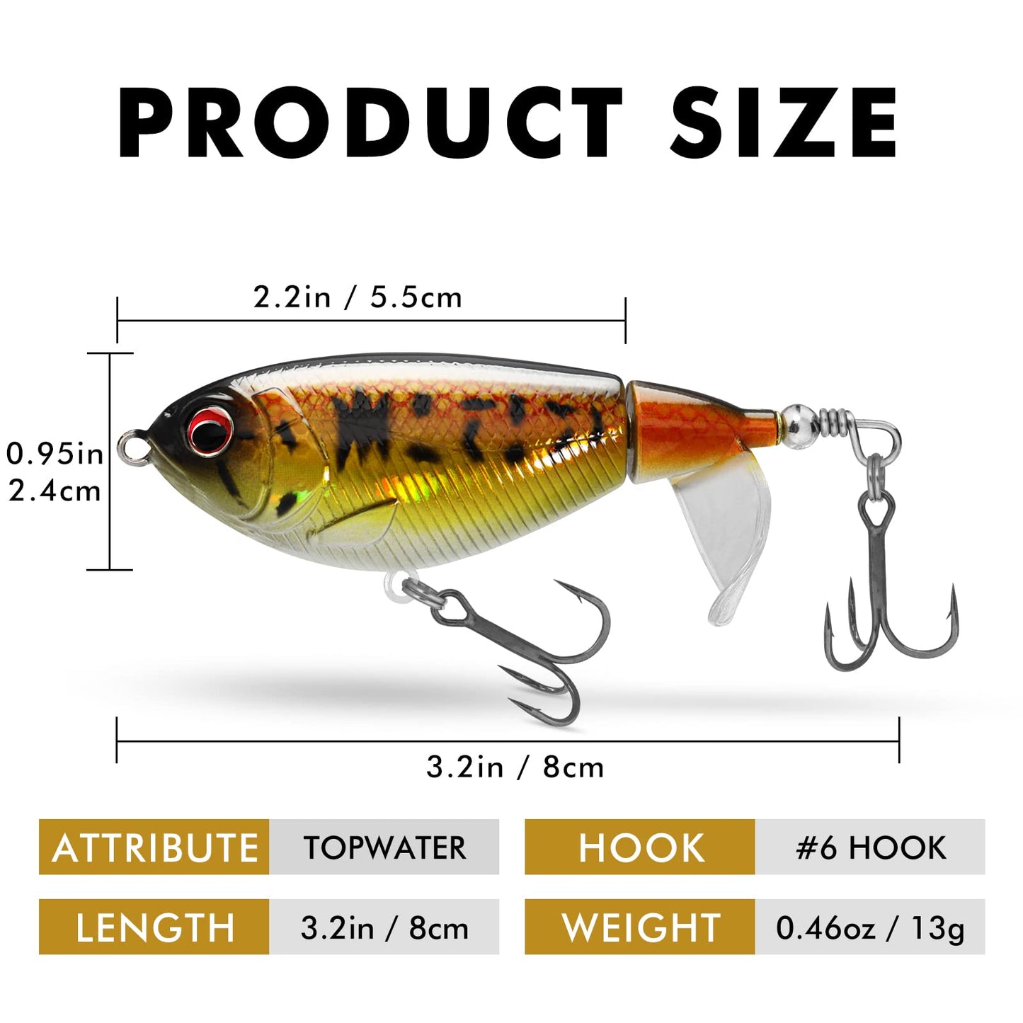 TRUSCEND PoPobait Plopper with BKK Hooks, Top Water Fishing Lures for Bass Walleye Pike Catfish Musky Perch, Floating Lure for Freshwater or Saltwater, Amazing Teasers Fishing Gifts for Family Fishing