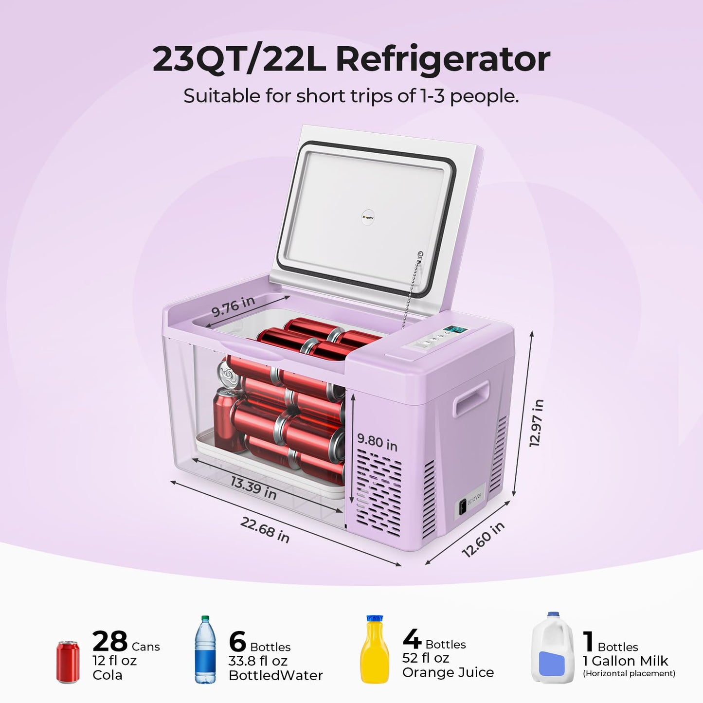 BougeRV 12 Volt Refrigerator 12V Car Fridge 23 Quart Portable Freezer Compressor Cooler 12/24V DC 110~240 Volt AC for Truck Van RV Camper SUV Travel Camping Road Trips Tailgating -7℉~50℉