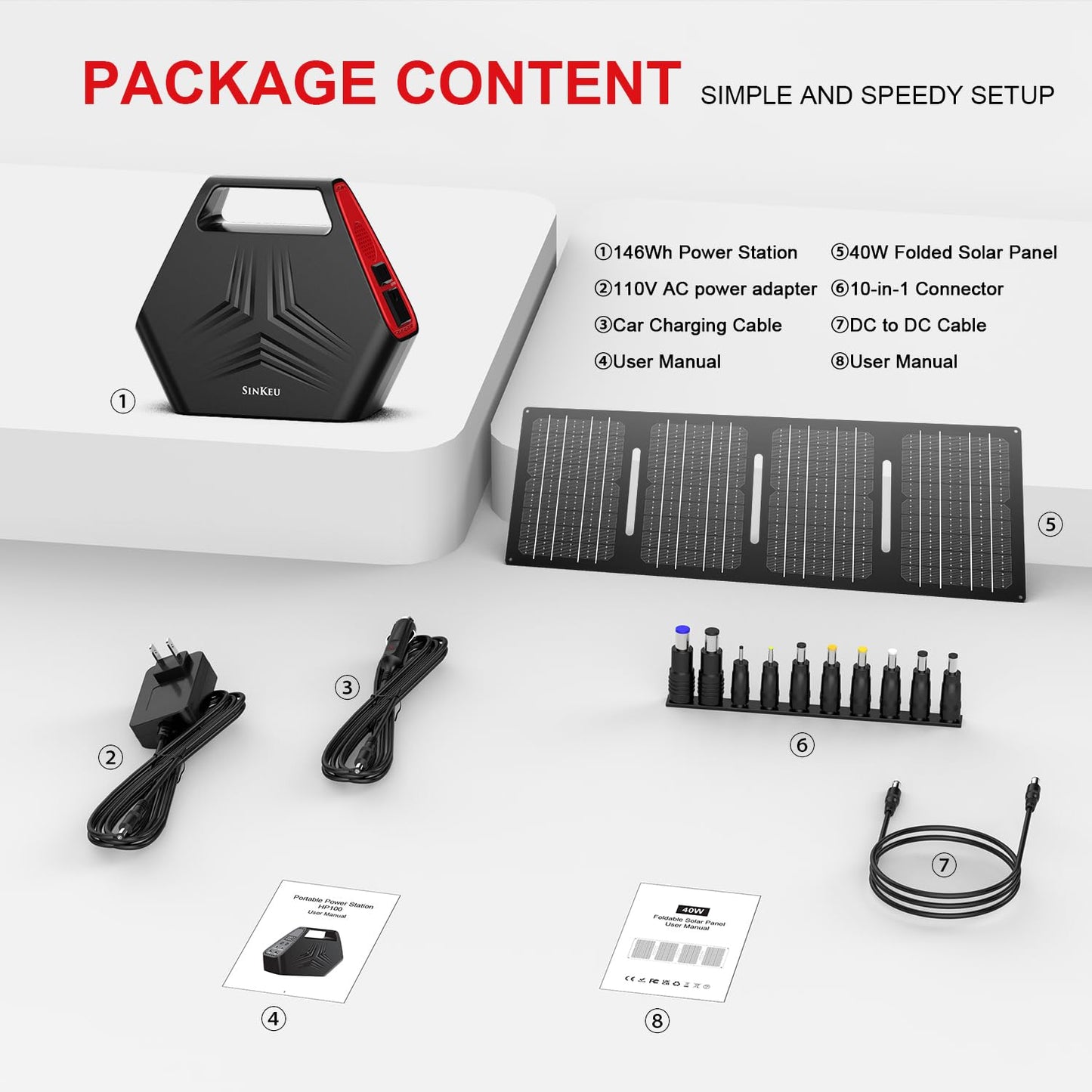 100W Solar Generator with 40W Foldable Solar Panel, Sinkeu 24600mAh Power Bank with AC Outlet for Home Use 97.68Wh Portable Power Station for Camping Hurricane Emergency