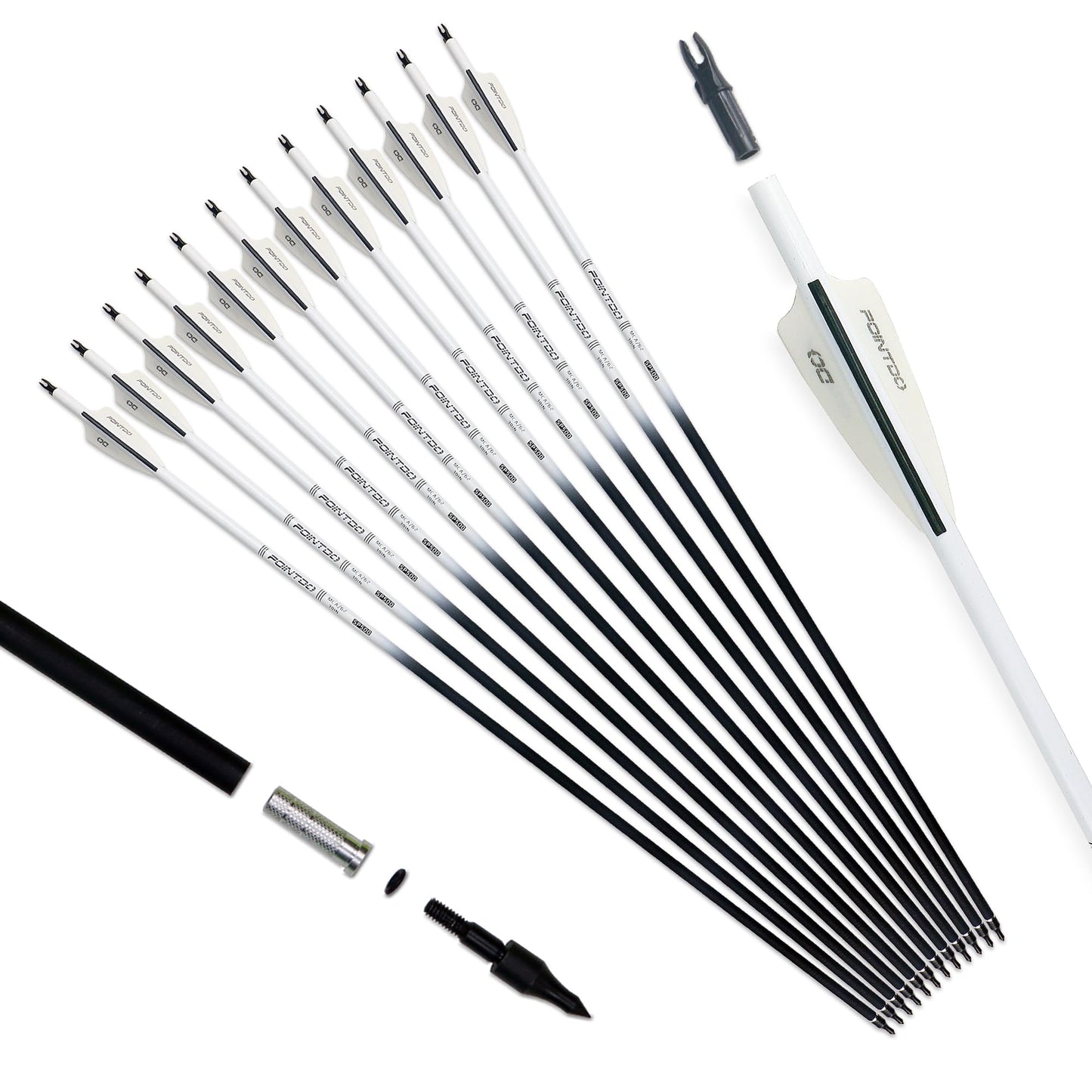 30inch Carbon Arrow Fluorescence Color Targeting and Practice and Hunting Arrows for Compound Bow and Recurve Bow with Removable Tips(Pack of 12)