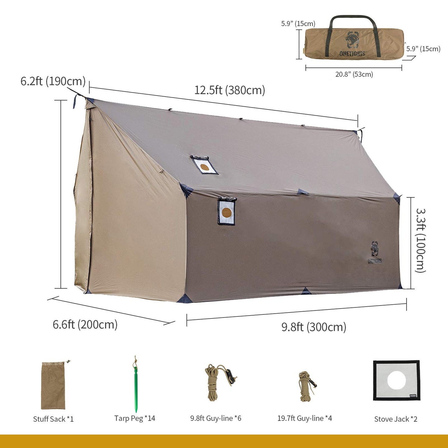 OneTigris TEGIMEN Hammock Hot Tent with Stove Jack, Spacious Versatile Wall Tent with Snow Skirt, 3000mm Waterproof with Zippered Tent Bag