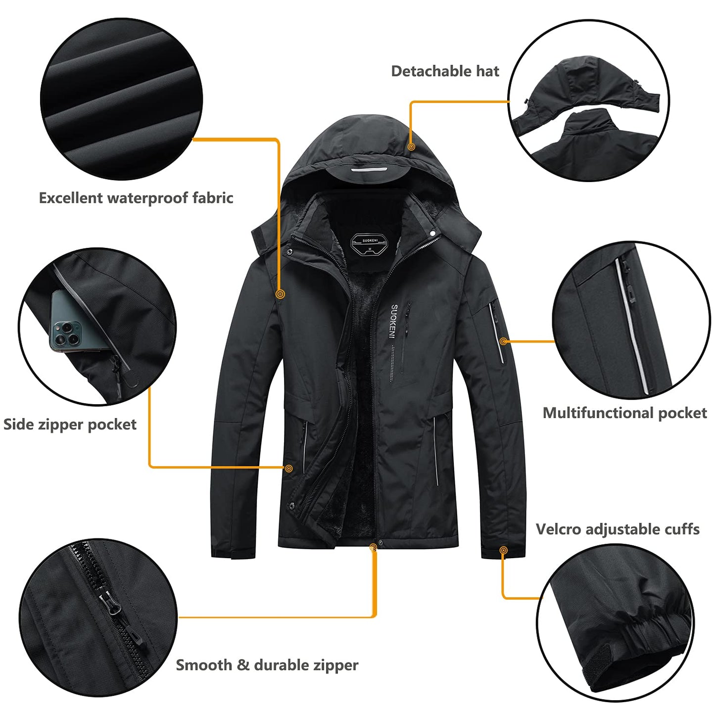 SUOKENI Women's Waterproof Warm Winter Snow Coat Hooded Raincoat Ski Snowboarding Jacket