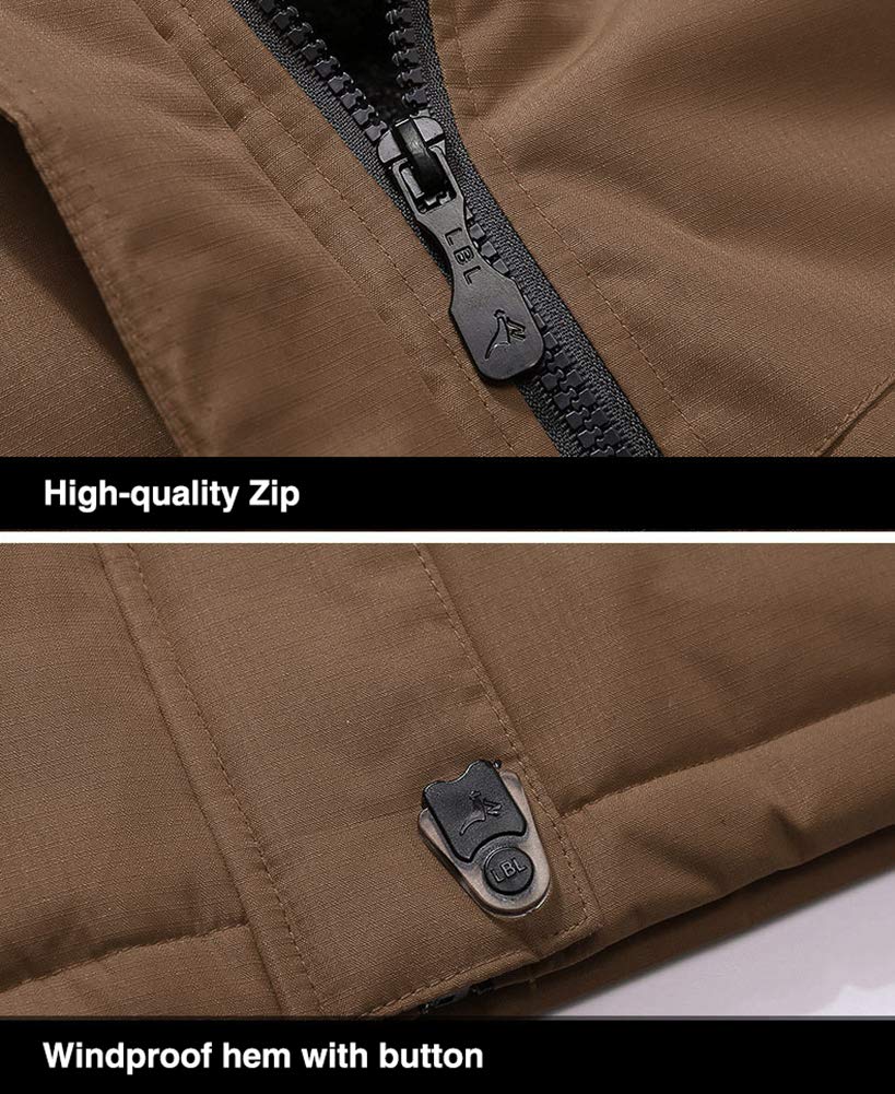MAGCOMSEN Winter Coats For Men Ski Snowboard Jacket Tactical Work Jacket Snow Waterproof Fleece Jackets with Multi-Pockets Coffee XL