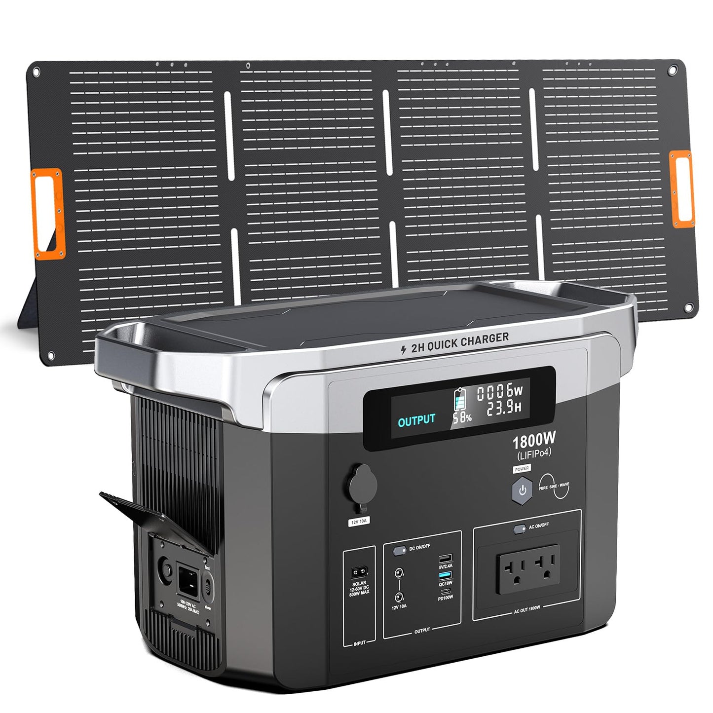 Solar Generator 1800W with 200W Solar Panel Included, 1536Wh Portable Power Station LiFePO4 (LFP) Battery, solar Powered Generator for RV Camping Outdoor Home Emergency Backup, 2 Hours Fast Charging