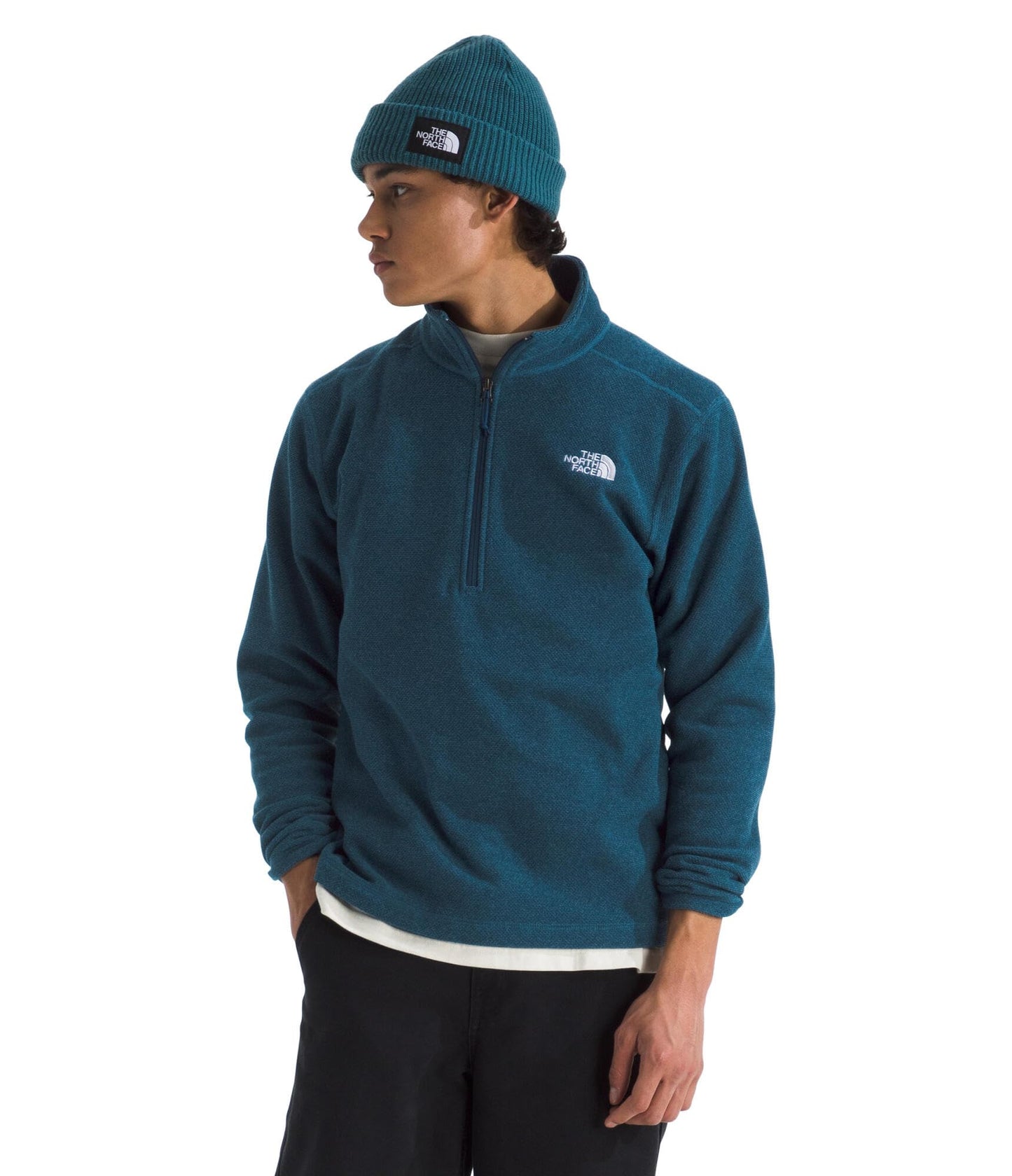 THE NORTH FACE Men's Textured Cap Rock 1/4 Zip Pullover | Fleece Jacket, Fold Over Collar & Embroidered Logo