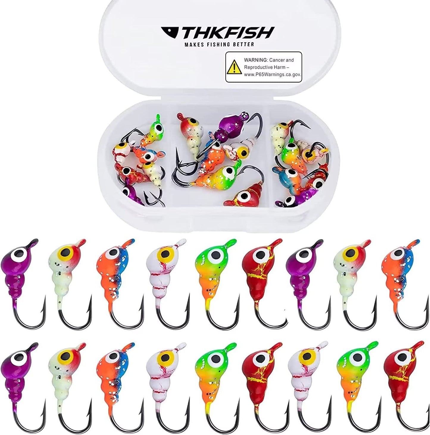 THKFISH Ice Fishing Jigs Kit, Jigs Heads for Ice Fishing Gear, Ice Fishing Lures for Panfish, Crappie, Walleye, Perch, Trout and Bluegill 18/40/70pcs