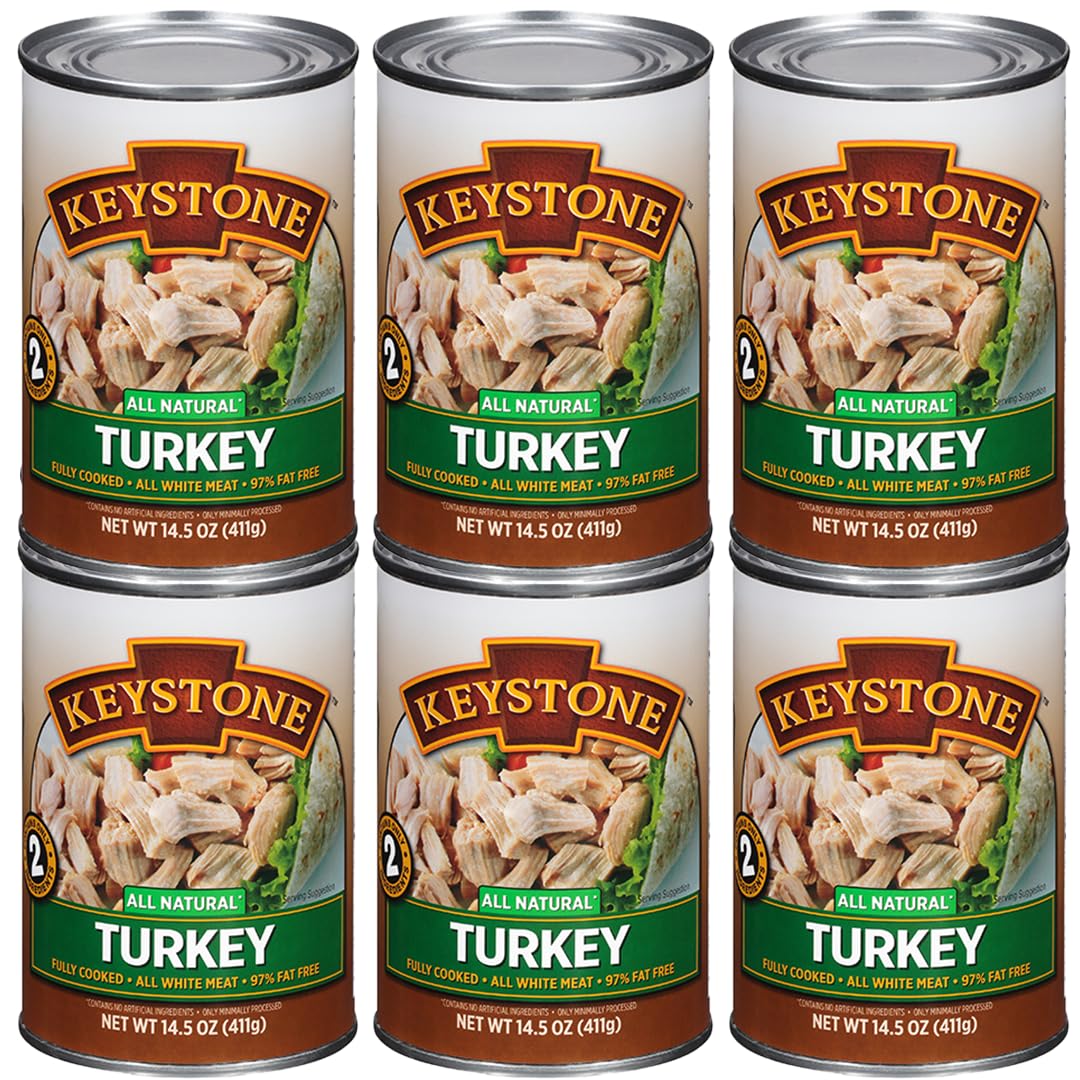 Keystone Meats All Natural Canned Turkey 14.5 Ounce Long Term Shelf Life Emergency Survival Food Canned Meat | Fully Cooked Ready to Eat | All White Meat No Carbs Gluten Free Family Pack of 6