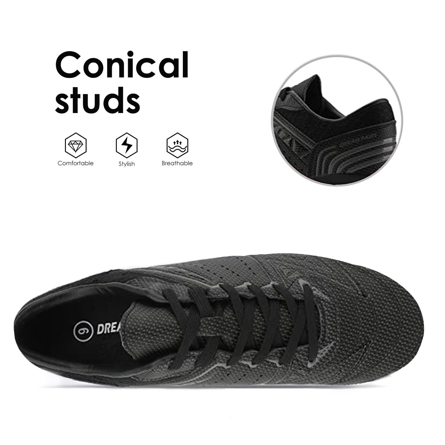 DREAM PAIRS Mens Sport Flexible Athletic Lace Up Light Weight Outdoor Cleats Football Soccer Shoes,Size 8.5,Black/Dark/Grey,160859-M