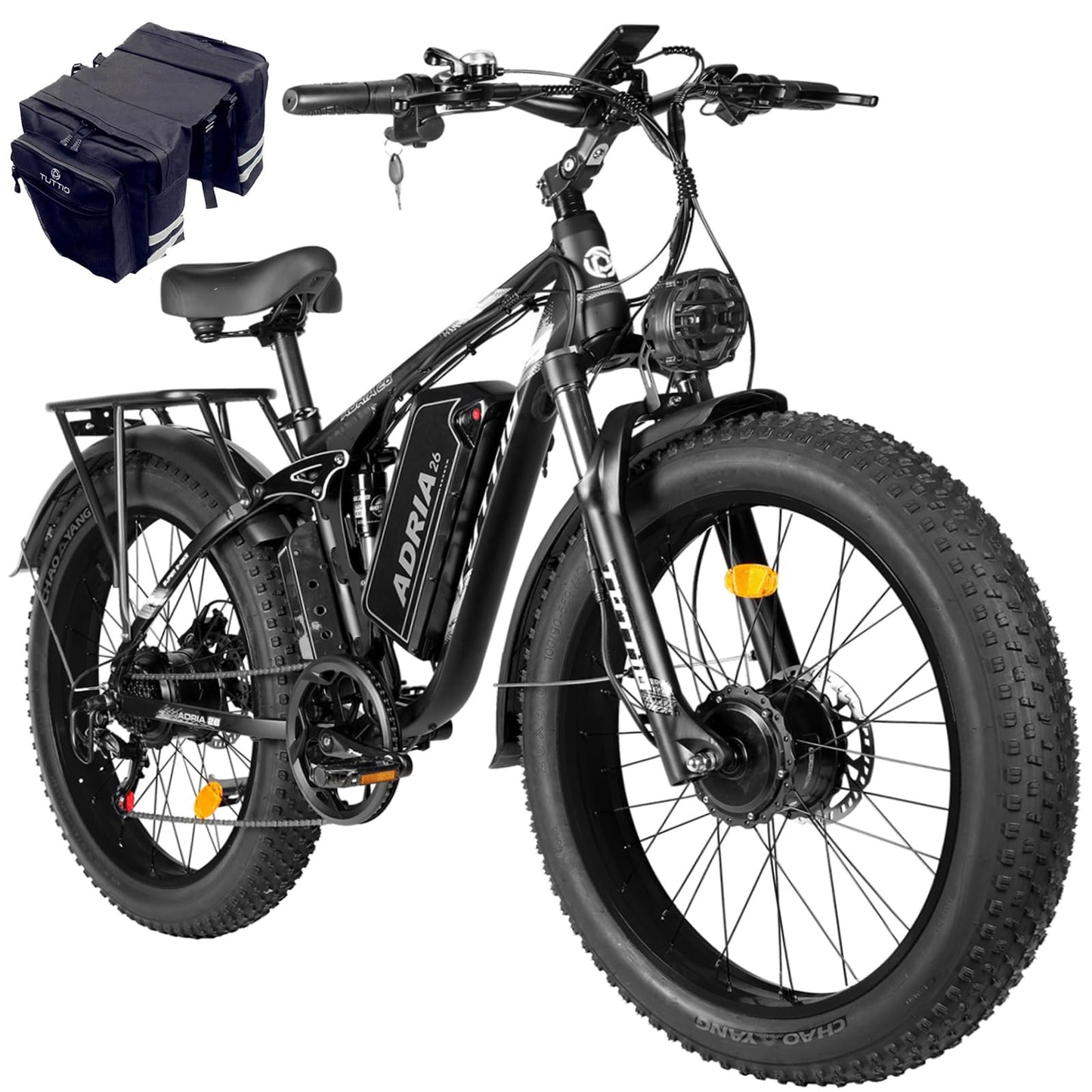 Peak 5000W-Electric-Bike for Adults-Men, Dual-Motor-Ebike 40-46MPH-Hunting-Ebike, 52V 30AH Long Range Dirtbike, 26" Fat-Tire-Electric-Bicycle, Full Suspension Mountain Bike for Off-Road Snow Sand
