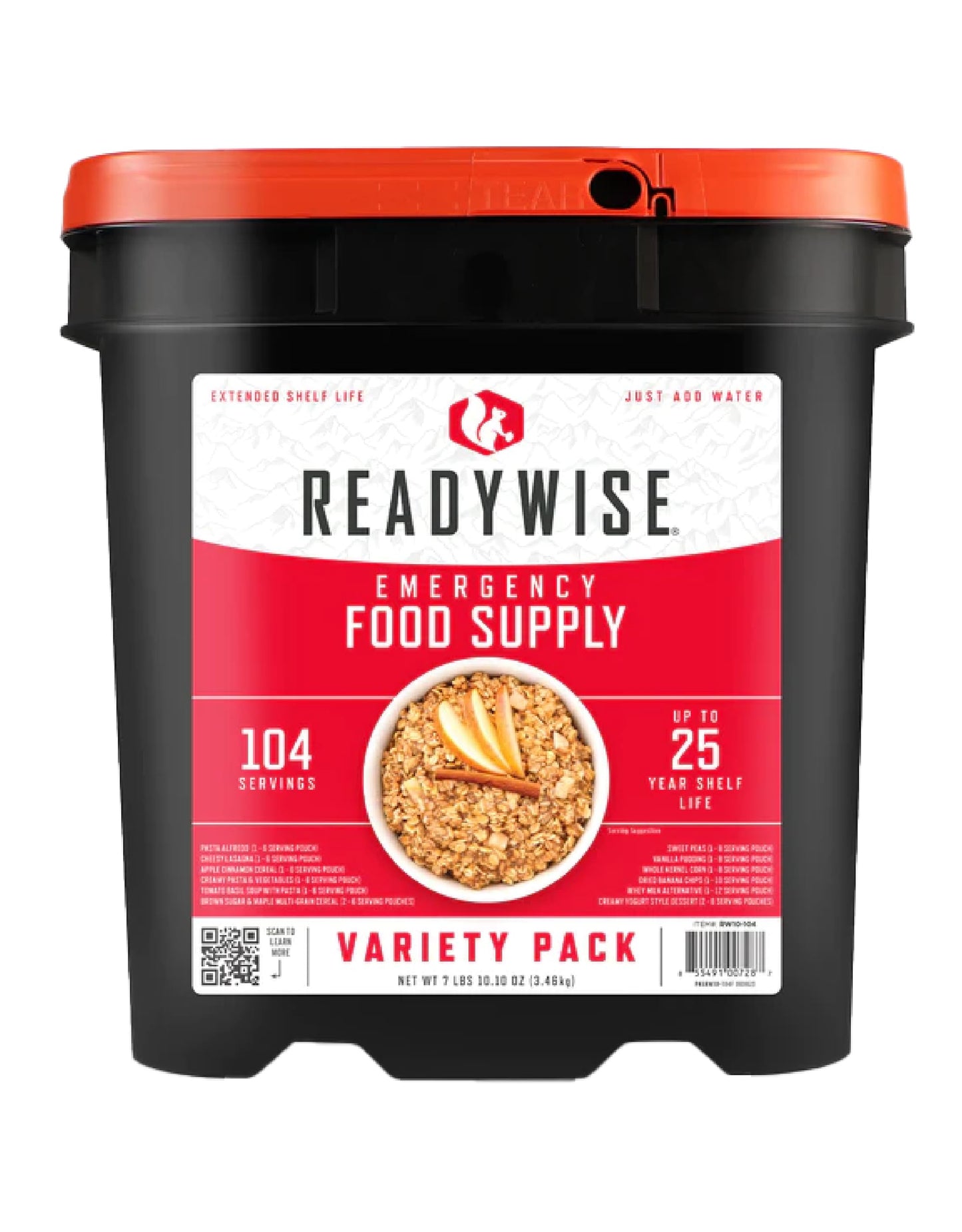 READYWISE - Emergency Food Supply Bucket, 120 Servings, MRE Meal Food Supply, Premade, Freeze Dried Survival Rations for Hiking, Adventure & Camping Essentials, Individually Packaged, 25 Year Shelf Life