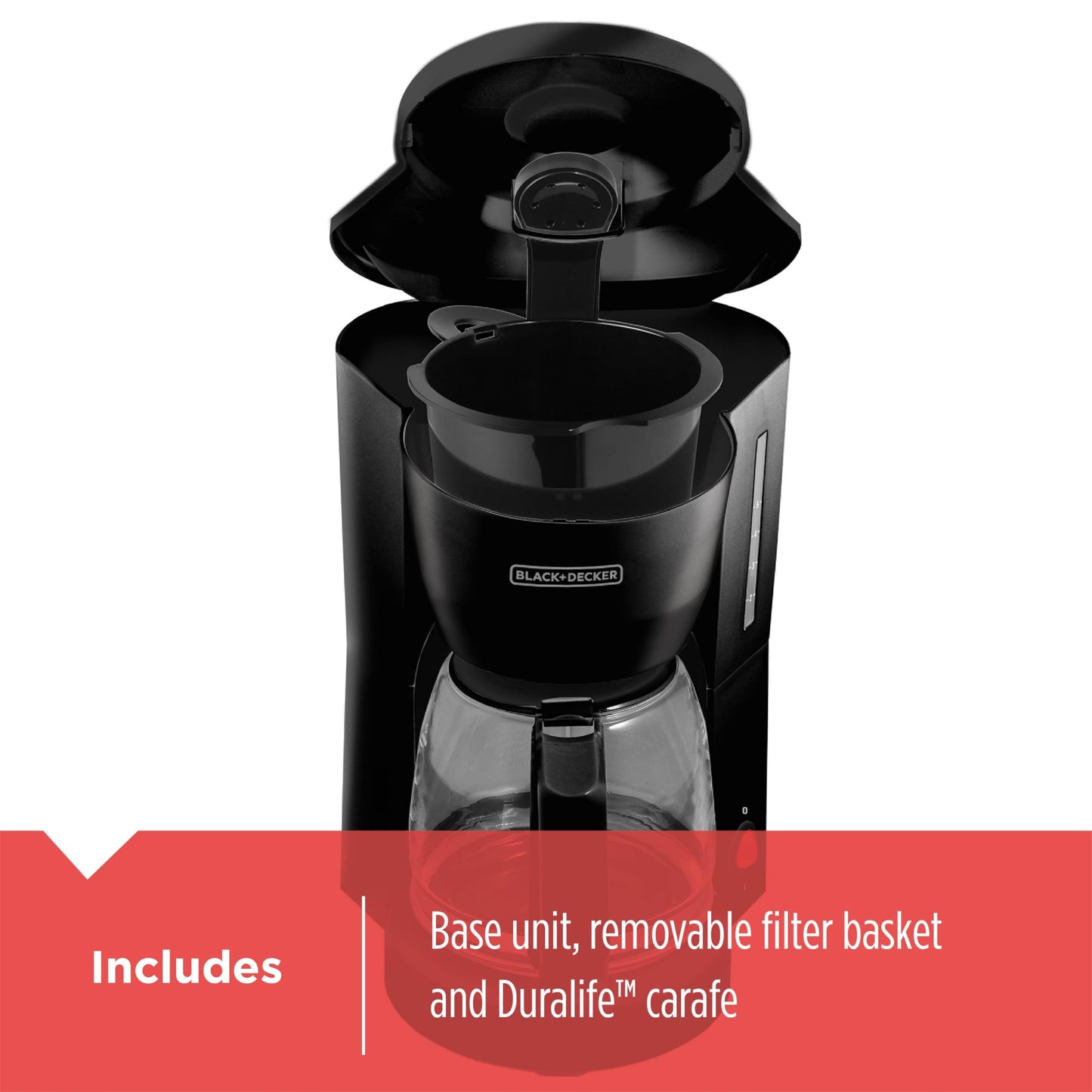 BLACK+DECKER 12-Cup Coffee Maker with Easy On/Off Switch, Easy Pour, Non-Drip Carafe with Removable Filter Basket, Vortex Technology, Black