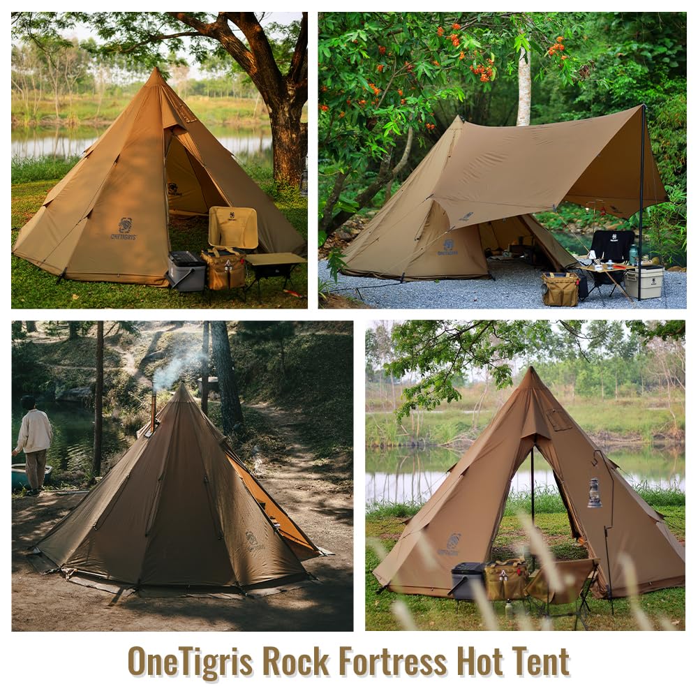 OneTigris Rock Fortress Hot Tent With Stove Jack, 4 Season, 4-6 Person Tipi for Camping, Backpacking, Hunting, Fishing - Waterproof, Wind-Proof