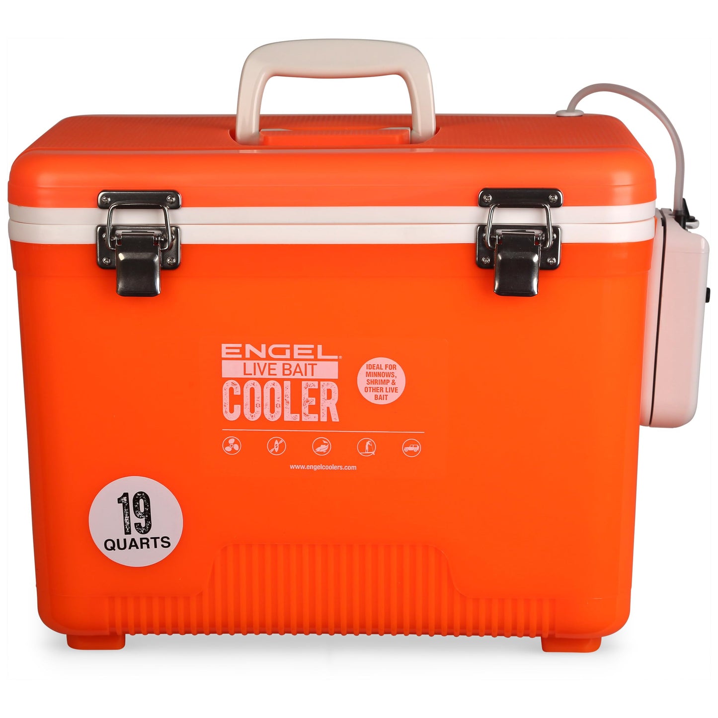 Engel Live Bait Cooler Box with 2nd Gen 2-Speed Aerator Pump - Portable Fishing Station & Minnow Bucket for Shrimp & Other Live Fish with Aerator - ENGLBC-N