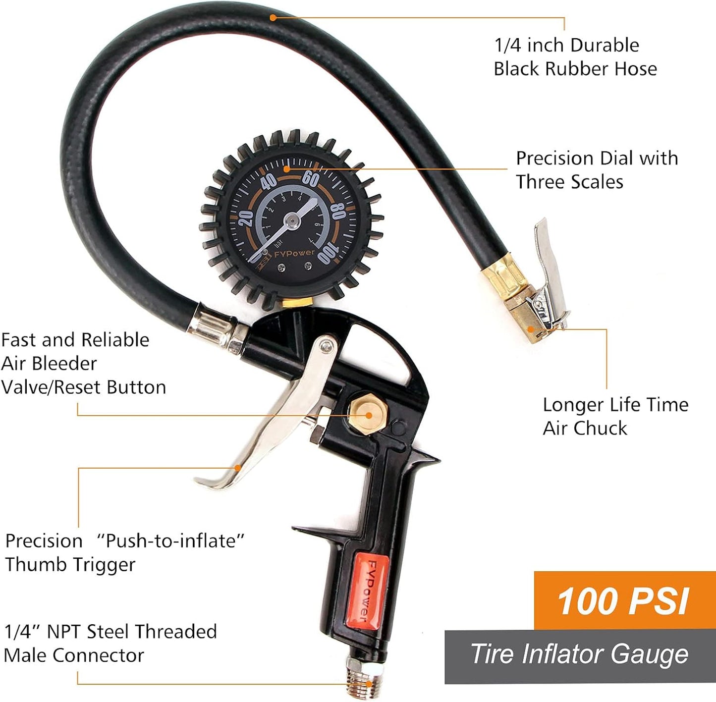 18 Pieces Air Compressor Accessories kit, 1/4 inch x 25 ft Recoil Poly Air Compressor Hose Kit, 1/4" NPT Quick Connect Air Fittings, 100 PSI Tire Inflator Gauge, Heavy Duty Blow Gun
