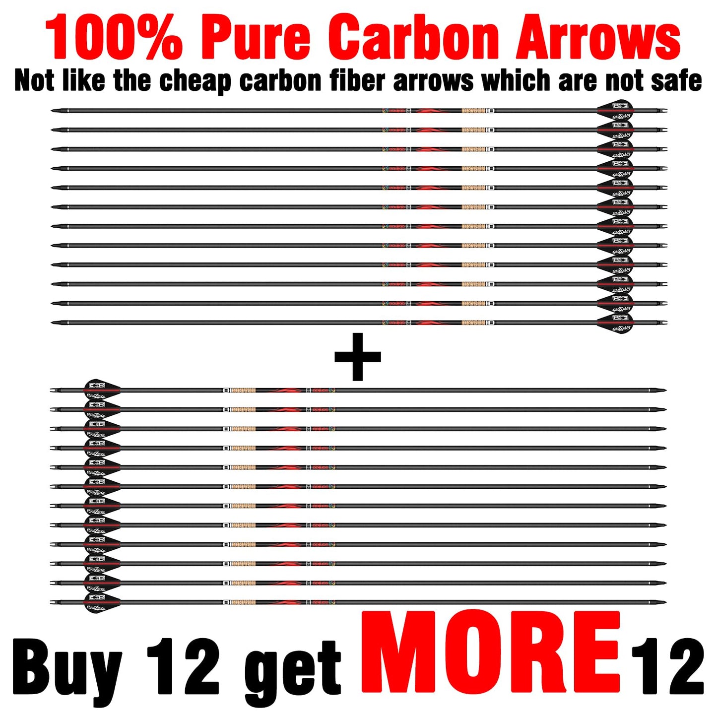 sanlida 100% Pure Carbon Arrows, 0.001"/0.003"/0.006", Buy 12 Get 12 Free/Buy 6 Get 6 Free!10 Spines Deflection for Compound Bow & Recurve Bows (12PCS / 24PCS)