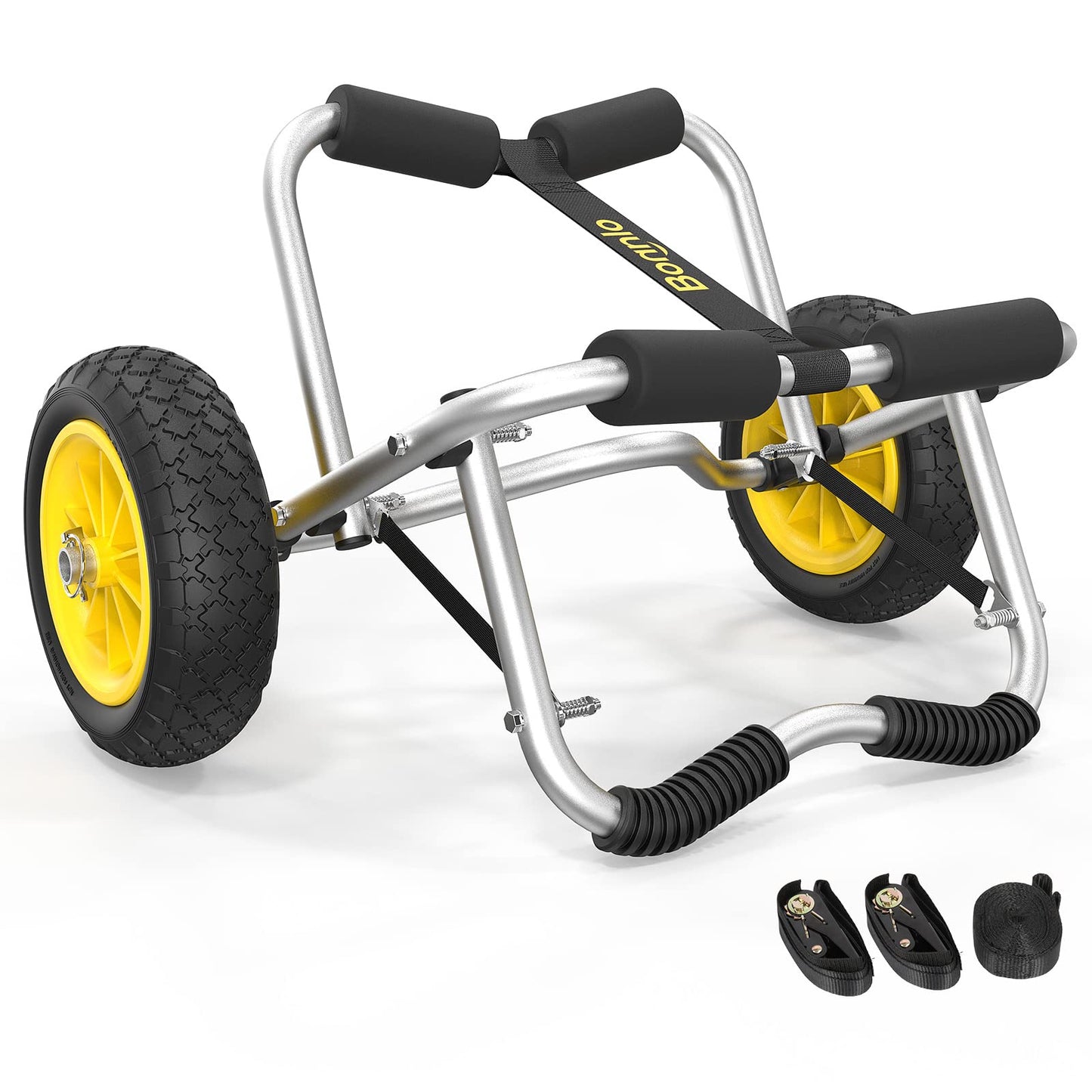 Bonnlo Kayak Cart Canoe Dolly Fishing Kayak Accessories Carrier Foldable Paddle Board Trolley Boat Trailer Transport with NO-Flat Airless Tires Wheels and 2 Ratchet Straps