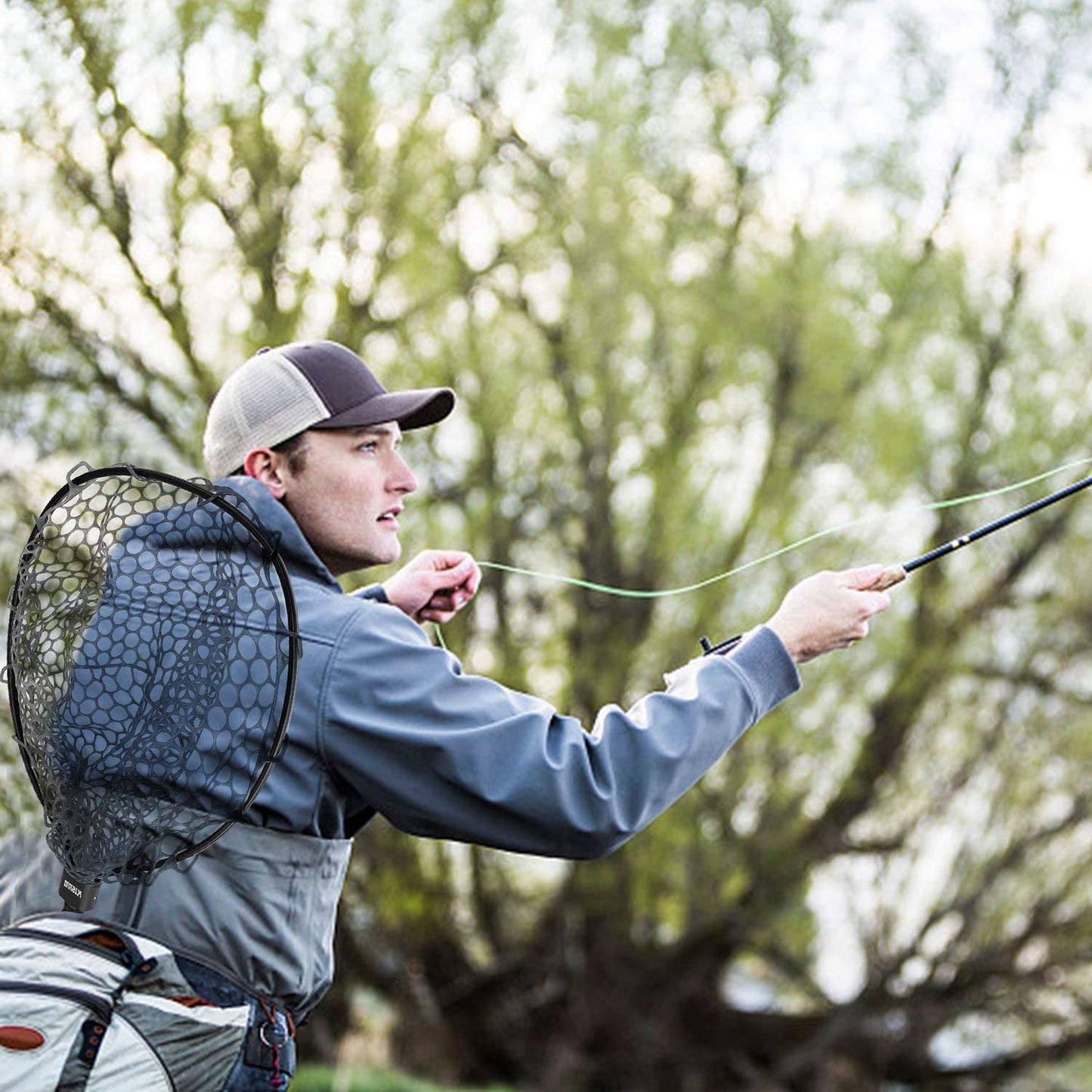 PLUSINNO Fly Fishing Net, Bass Trout Landing Net, Folding Fishing Nets Fresh Water, Safe Fish Catching or Releasing