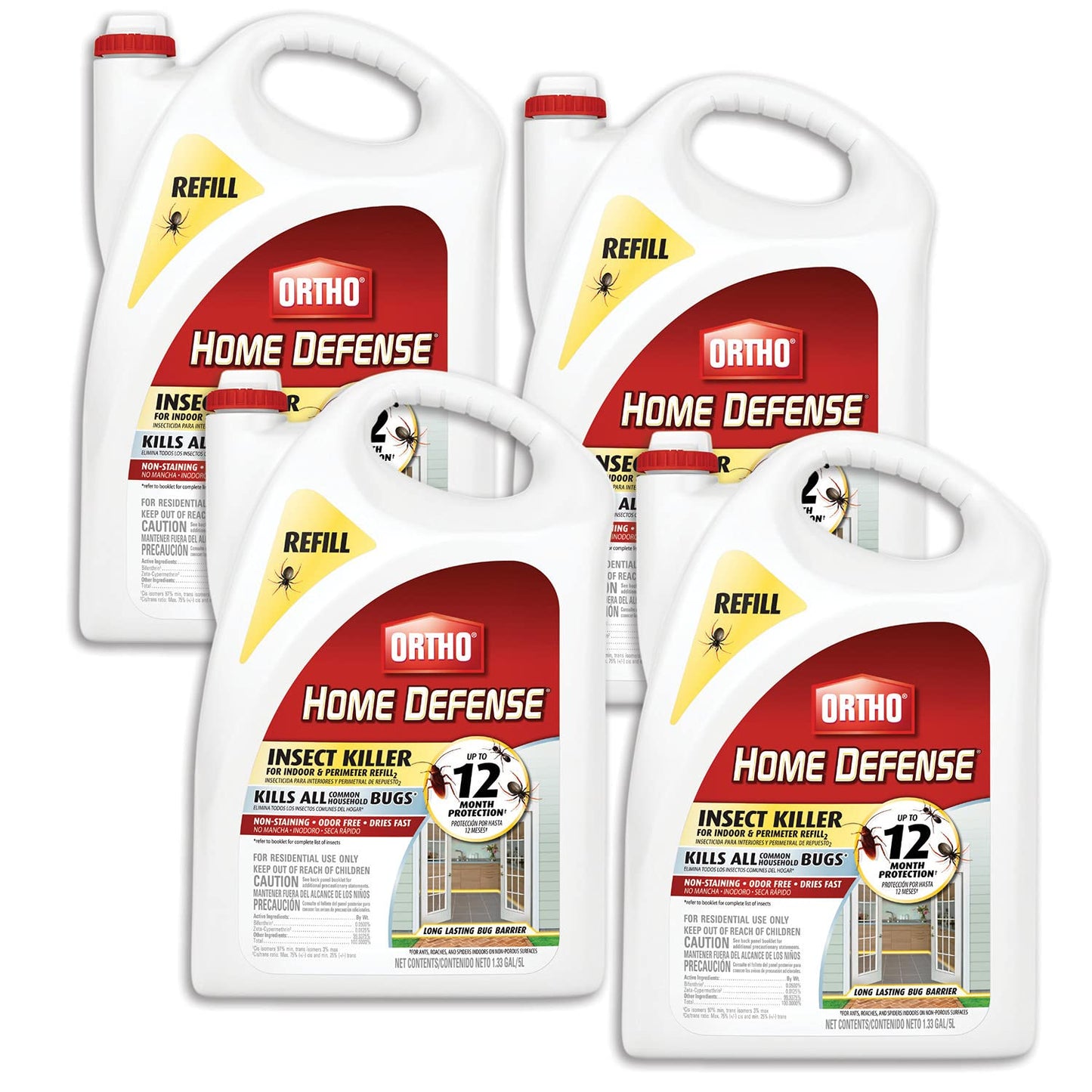Ortho Home Defense Insect Killer for Indoor & Perimeter2 - With Comfort Wand, Long-Lasting Control, Kills Ants, Cockroaches, Spiders, Fleas & Ticks, Non-Staining, Odor Free, 1.1 gal., 2-Pack