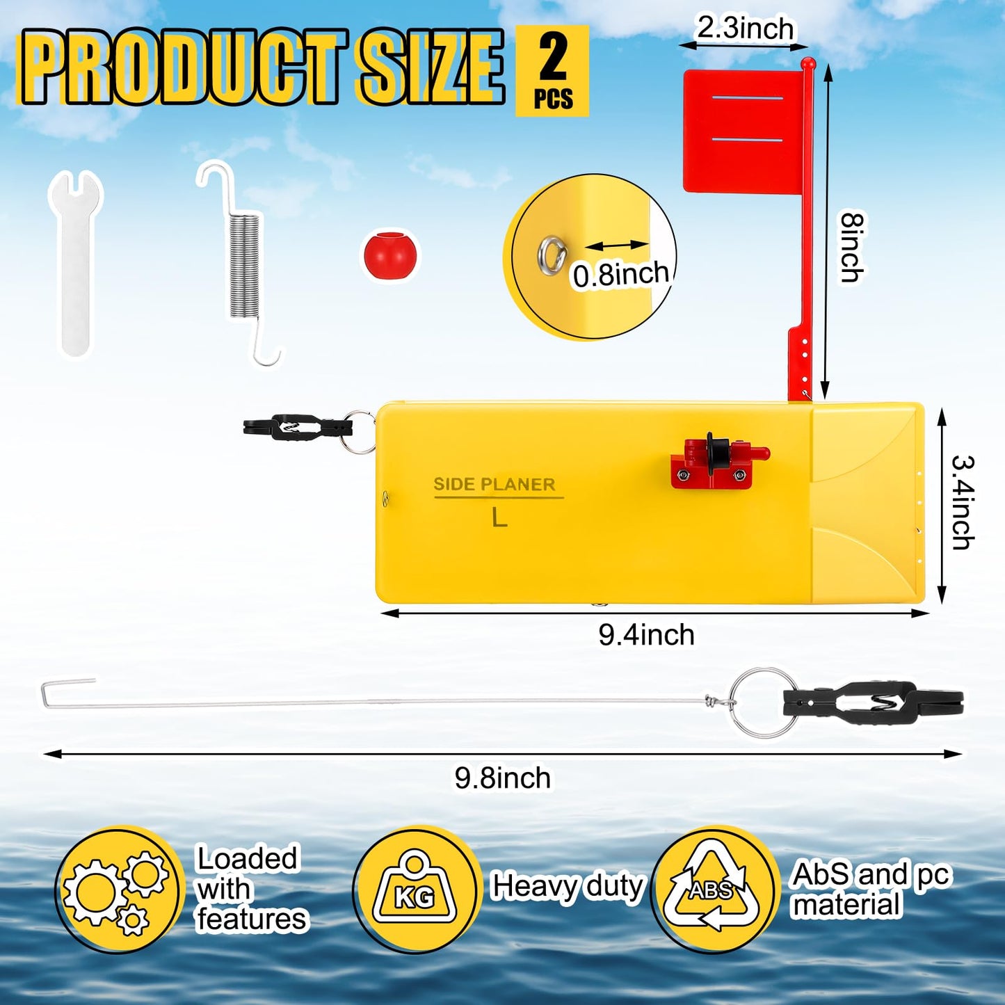2 Pack Planer Boards for Fishing Trolling 8 x 3 Inches Off Shore Crappie Planer Boards Kits with Flag Fishing Accessory for Inshore Offshore Trolling Dragging